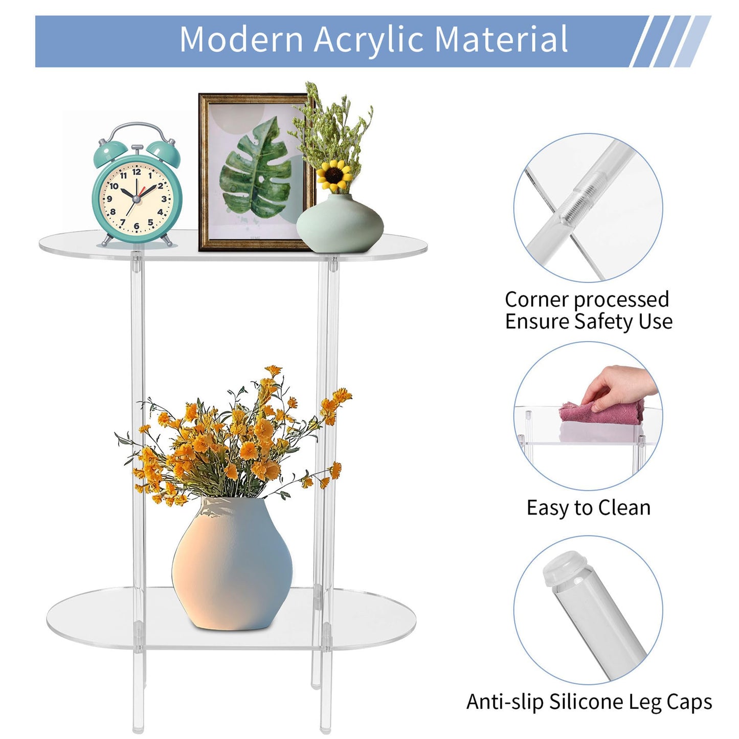 Coolcapis Clear Acrylic Side Table – Small Acrylic End Table, Thin Bedside Night Stand Skinny Living Room Clear Office furniture (Oval)