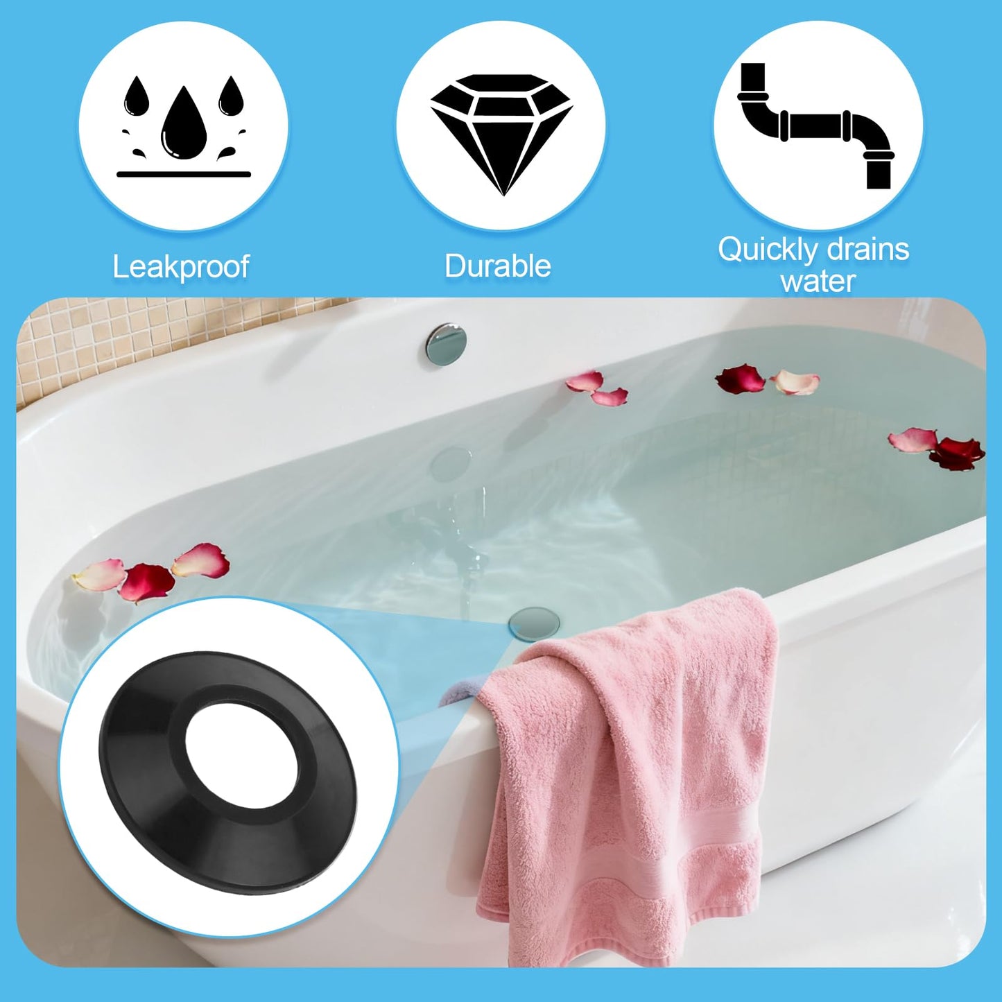 10pcs Tub Stopper Gasket, 2-1/16 Inch/5.23cm x 1 In/2.54cm x 1/4 In/0.64cm Silicone Bath Plug Drain Seal O Ring Bathtub Stopper Rubber Seal Washer