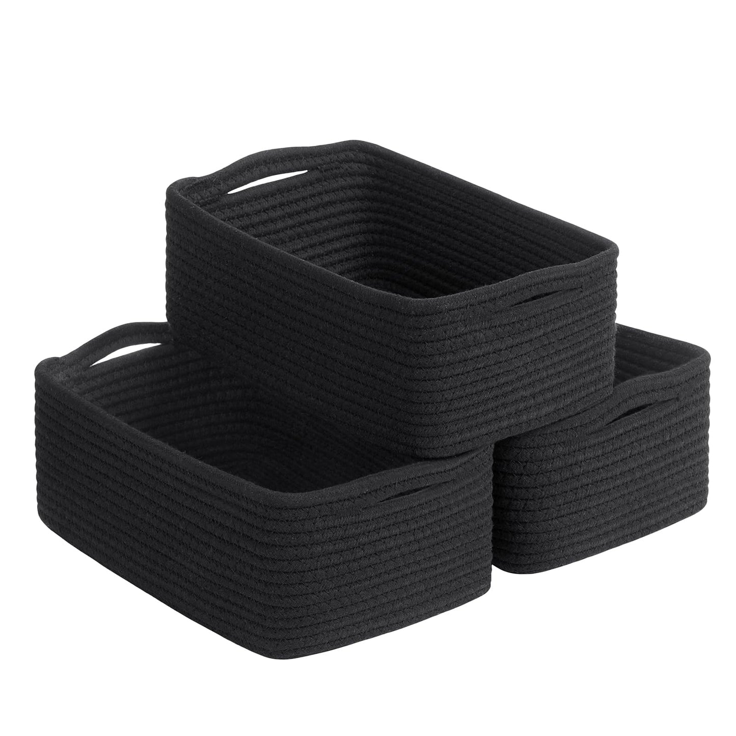 TIMEYARD 3 Pack Woven Rope Shelf Basket Storage Baskets Black