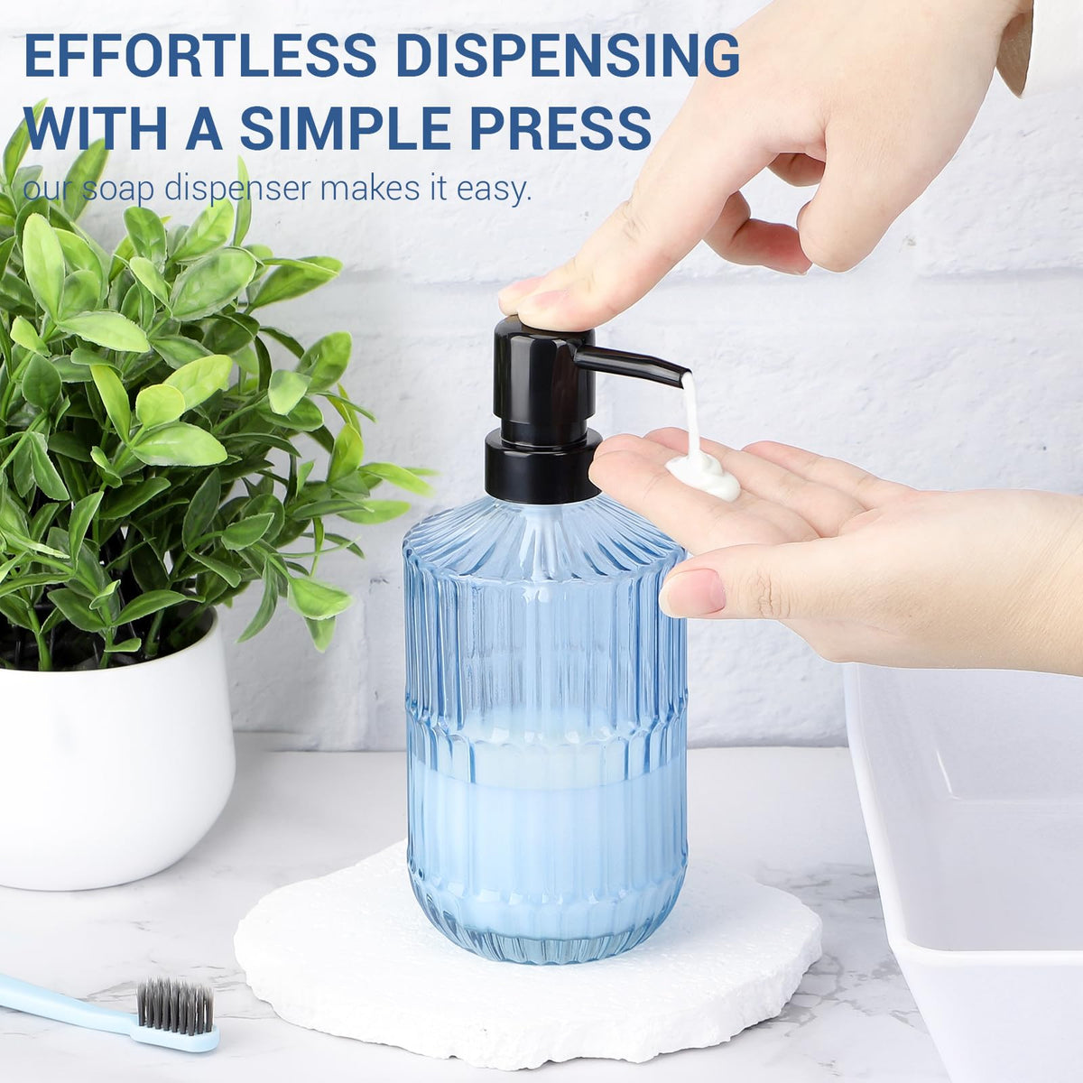 Segus Shampoo and Conditioner Dispenser, 2 Pieces 450ml Hand Wash Dispenser, Refillable and Reusable, Blue Bathroom Accessories (Glass)