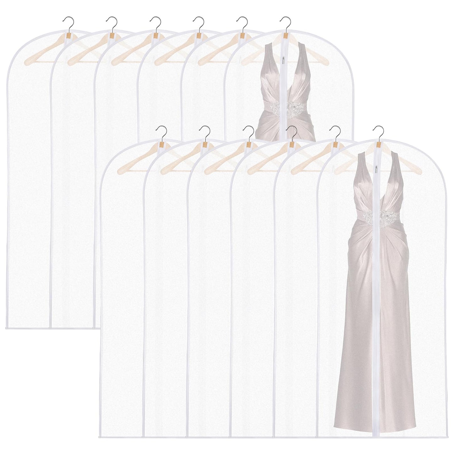 12 Pack Dress Bags Covers Long, 55in PEVA Garment Bags Suit Bags,White Edge