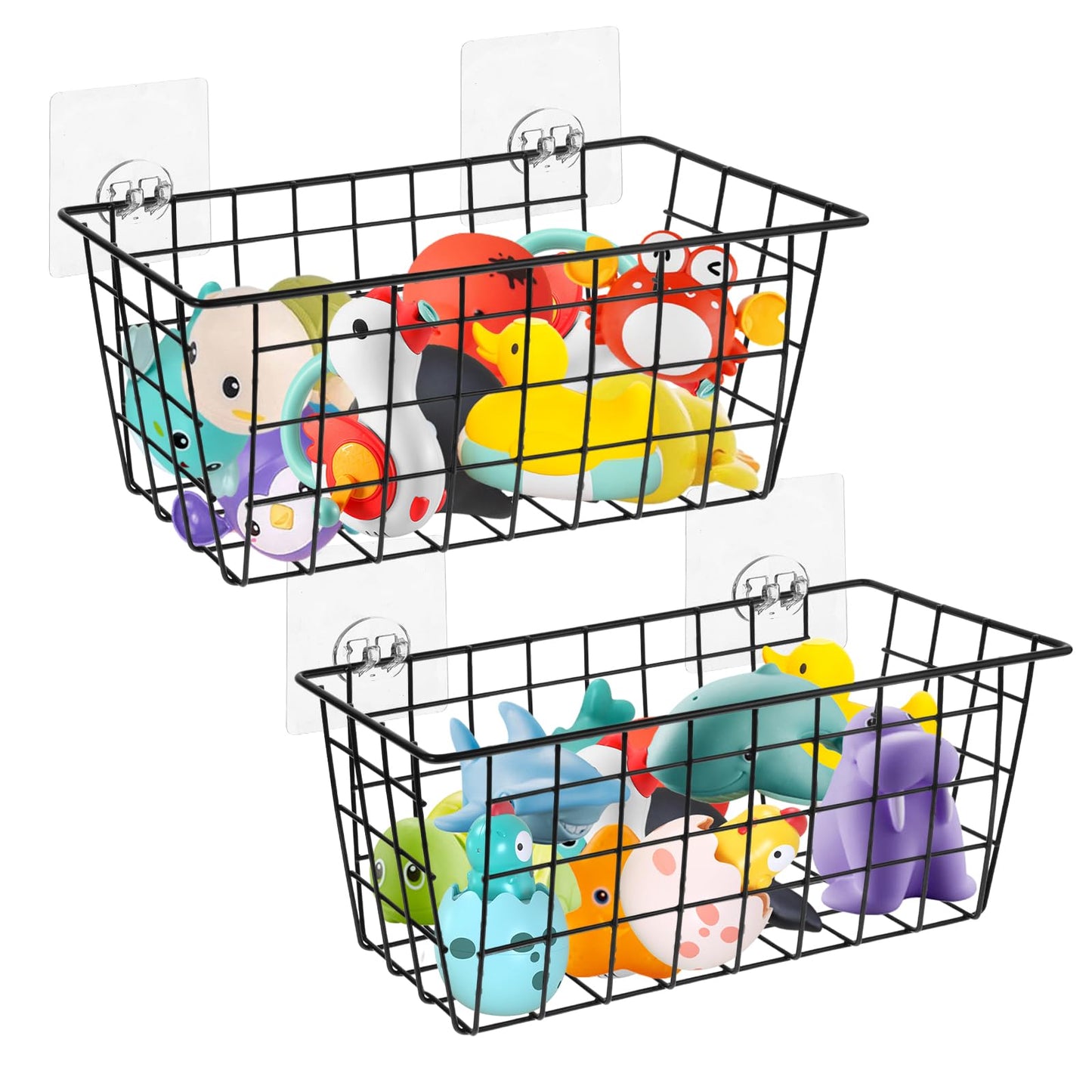 YEXEXINM 2 Pack Metal Storage Organizer, Hanging Mesh Shower Caddy with Adhesive Hooks for Bathtub, Large Bath Toy Holder for Storing Bath Toy,