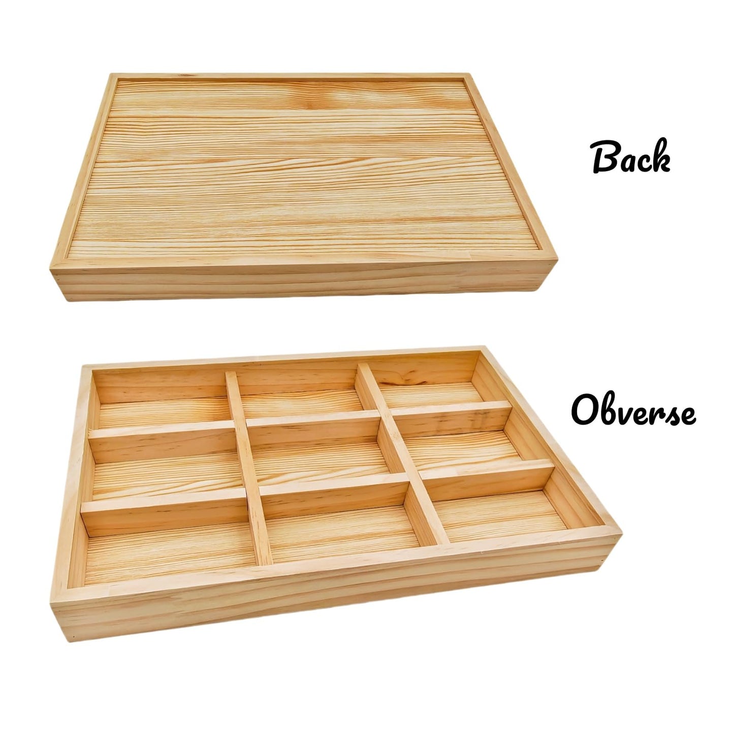 Anktily Unfinished Wooden Storage Divider Box with 9 Compartments, Showcase Display Box,Underwear Storage Case, Wood Display Tray for Jewellery
