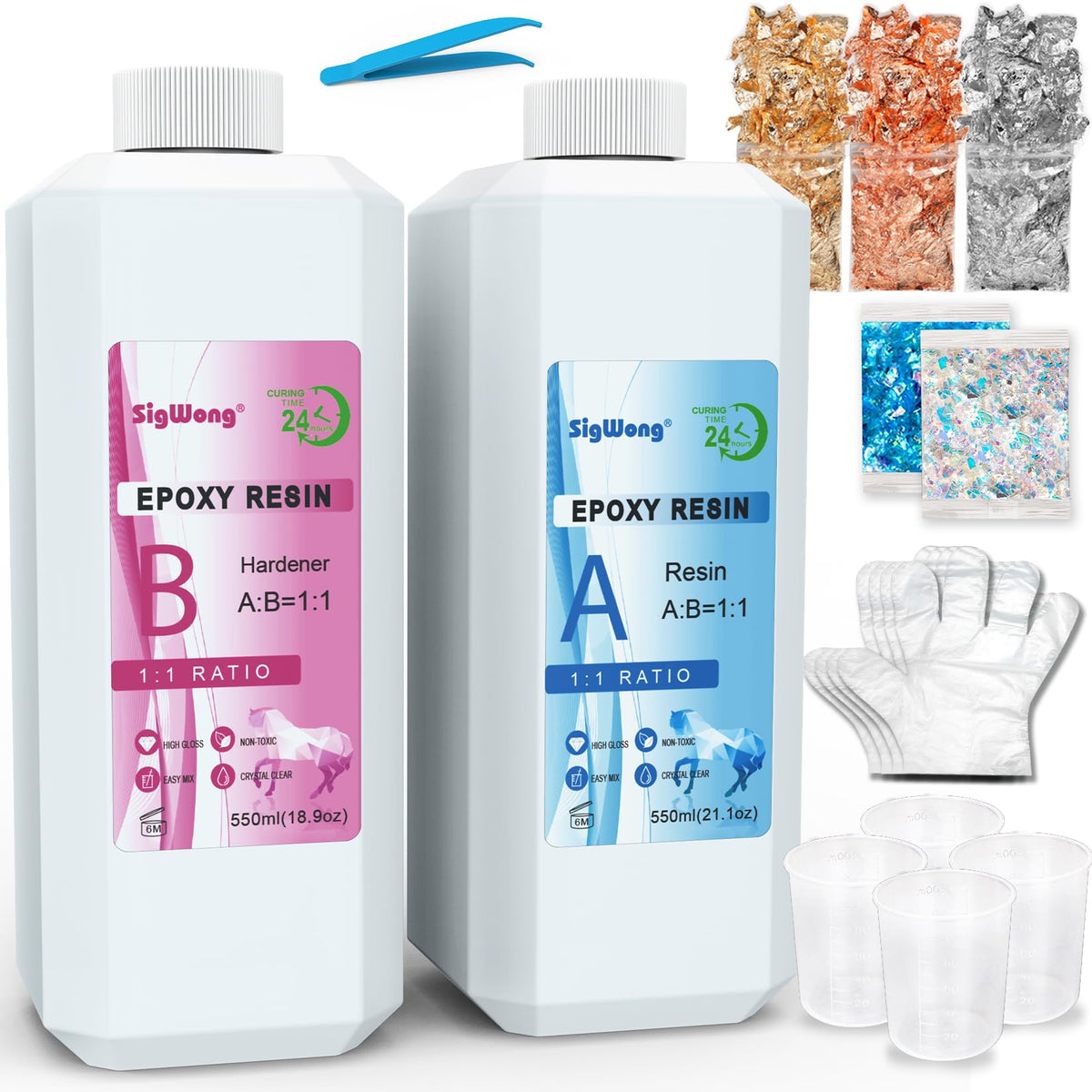 Epoxy Resin Crystal Clear Coating Kit 1135g/1100ml ? 2 Part Casting Resin 1:1 Ratio For Art, Craft, Jewelry Making, River Tables
