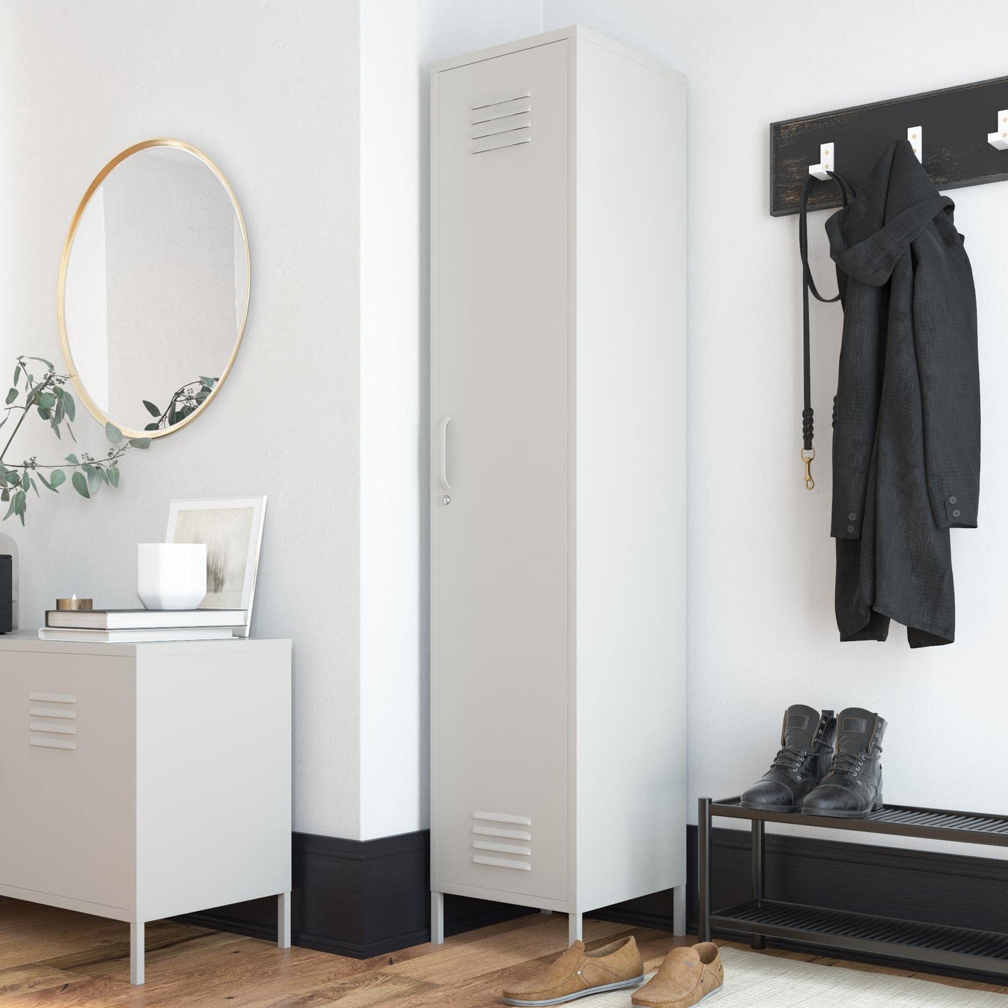 DHP Furniture Bradford Single Metal Storage Cabinet Taupe