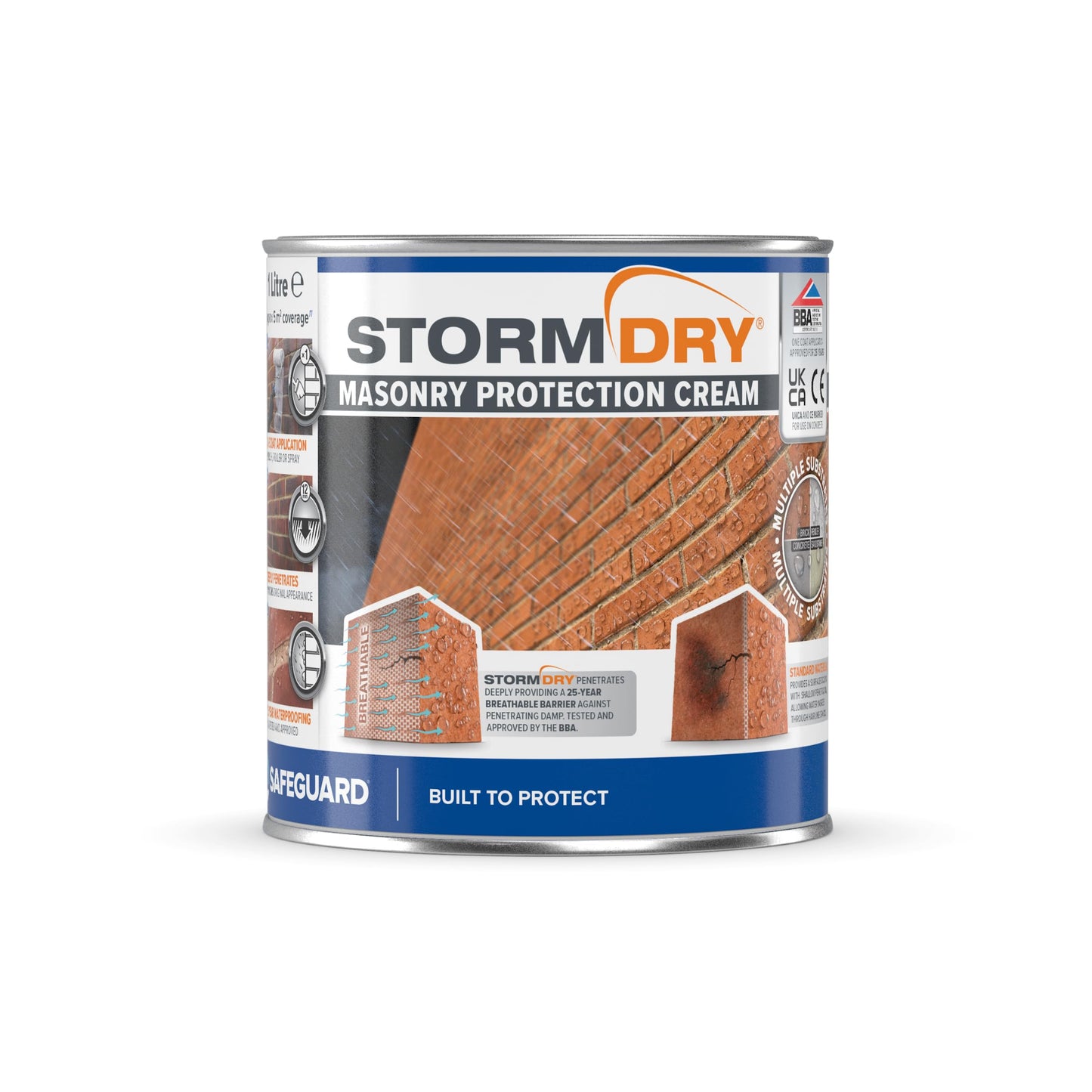 Stormdry Masonry Waterproofing Cream (1 Litre) 25 Year BBA Approved Exterior Brick Sealer. Breathable, Colourless Brick, Concrete, Stone, Mortar,