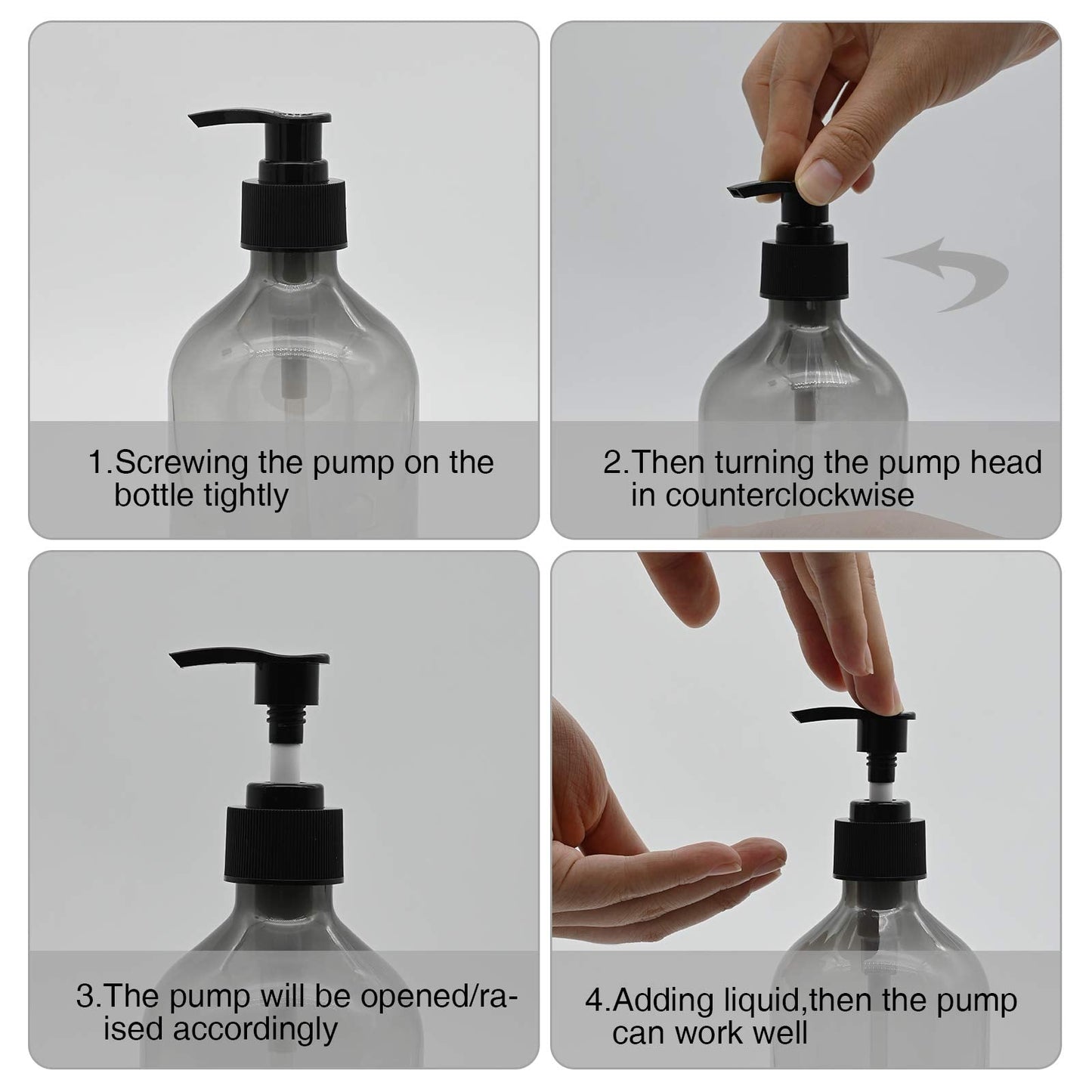 2 Pcs Empty Press Pump Bottles, 500ML/17oz Refillable Bottle for Cooking Sauces, Plastic Liquid Soap Dispenser Refillable Container for Essential