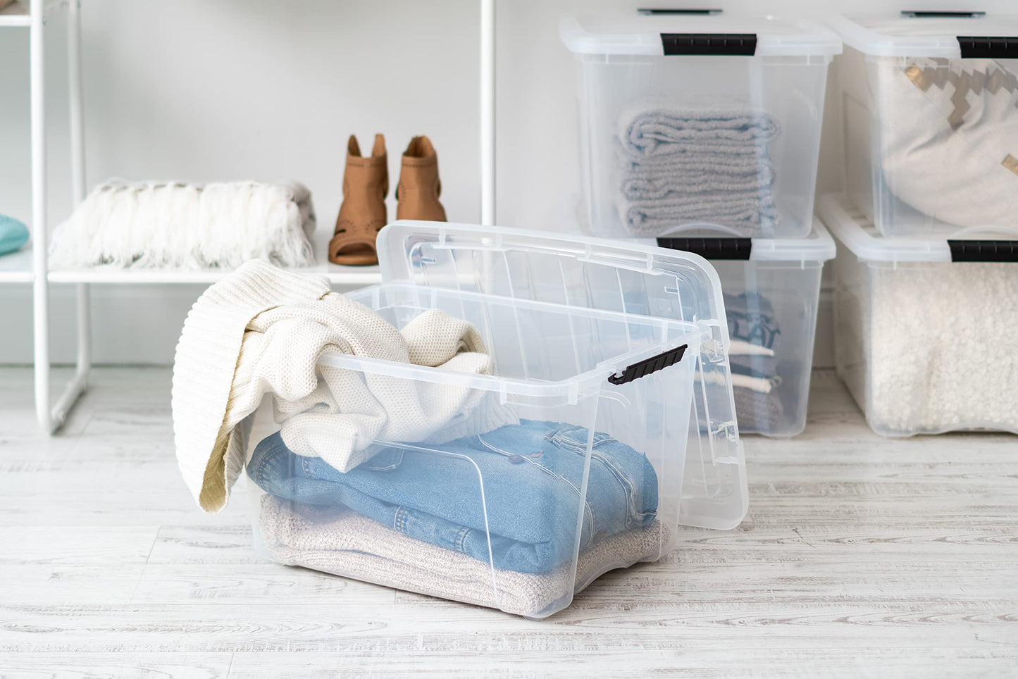 IRIS USA 6 Pack 40qt Clear View Plastic Storage Bin with Lid and Secure Latching Buckles