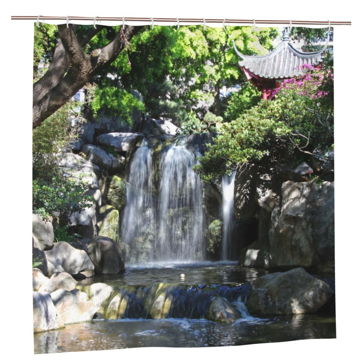 Newhomestyle Waterfall Scenery Garden Shower Curtain, Waterproof Polyester Fabric Pavilion Bathroom Shower Curtain