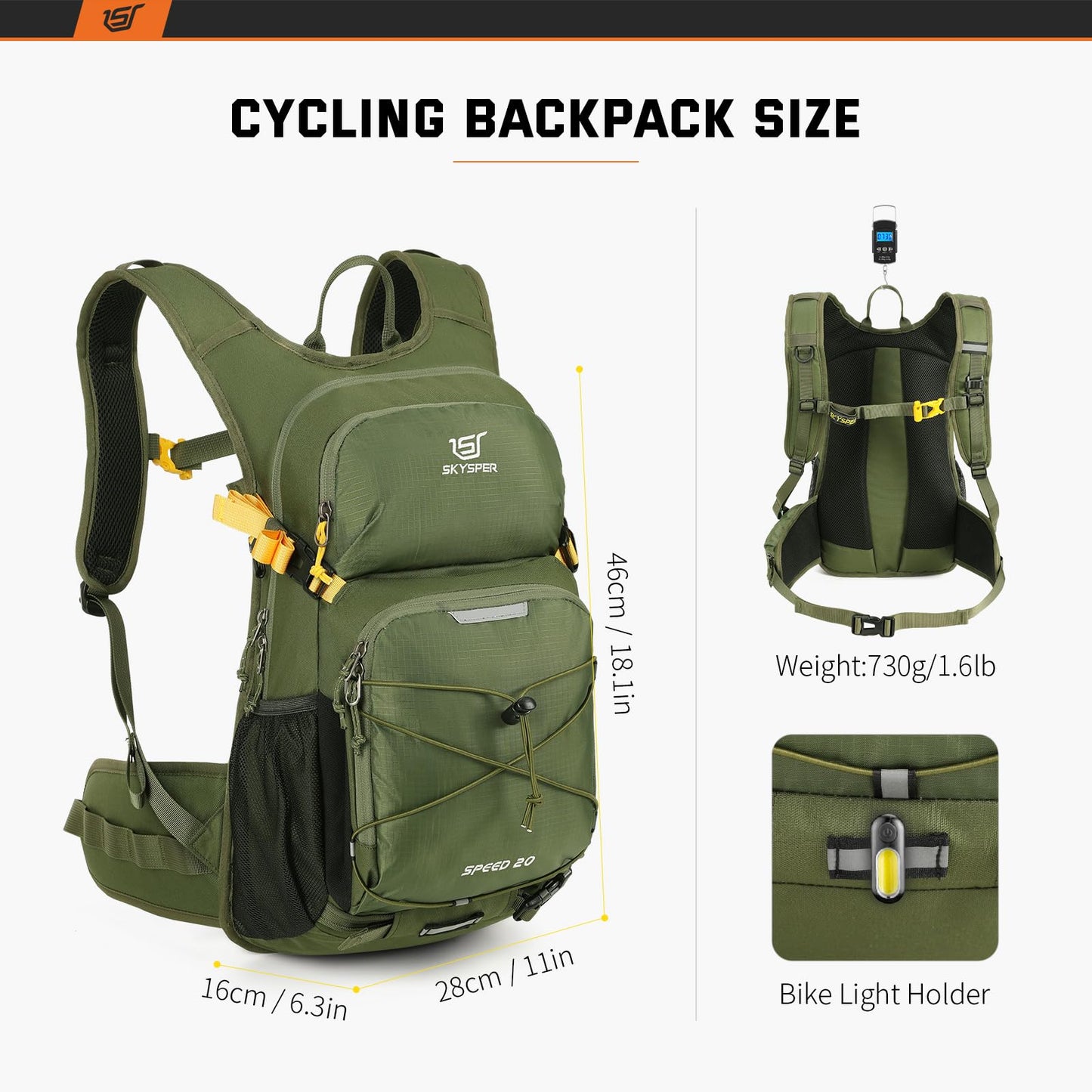 SKYSPER Cycling Backpack 20L Lightweight Bike Backpack for Men Women Running Rucksack for Biking Hiking Climbing(Armygreen)