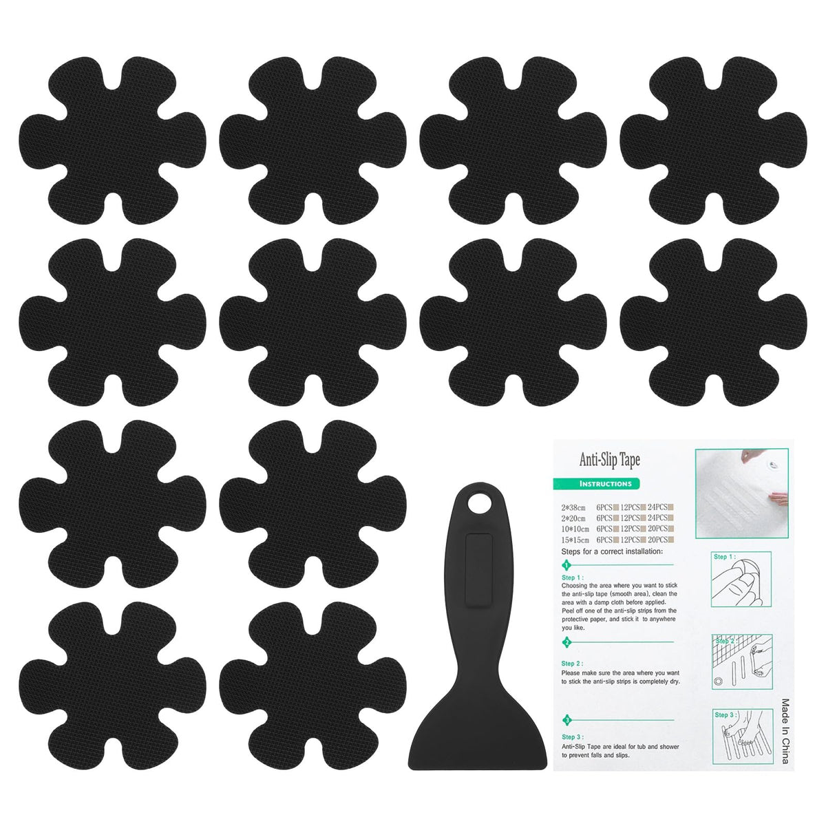 PATIKIL Bathtub Non Slip Stickers 3.2 x 3.2 Inch, 12 Pack Flower Safety Shower Floor Anti Slip Stickers with Adhesive Decals Scraper for Bath Tub