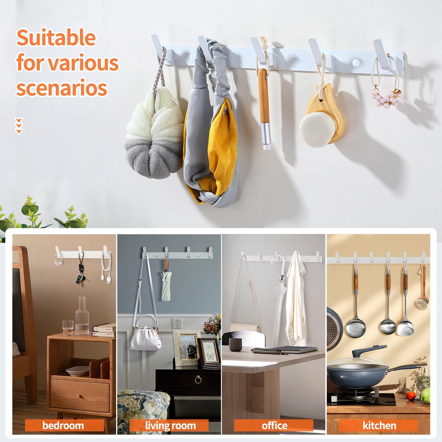Sevenpers 2 Pack Coat Hooks Wall Mounted, Heavy Duty Coat Rack with 6 Hooks