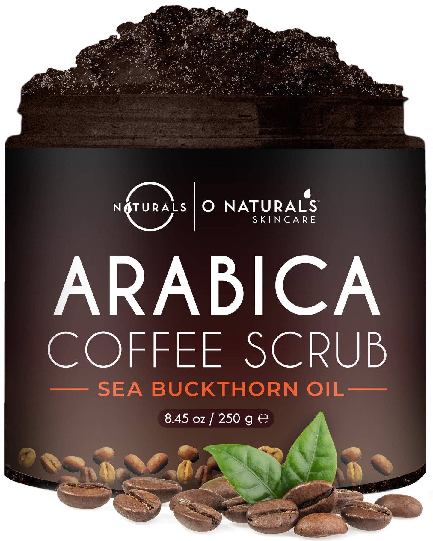 O Naturals Coffee Arabica Exfoliating Dead Sea Salt Body Scrub. 100% Natural Detoxifying, Battles Cellulite, Wrinkles, Stretch Marks & Varicose Veins.