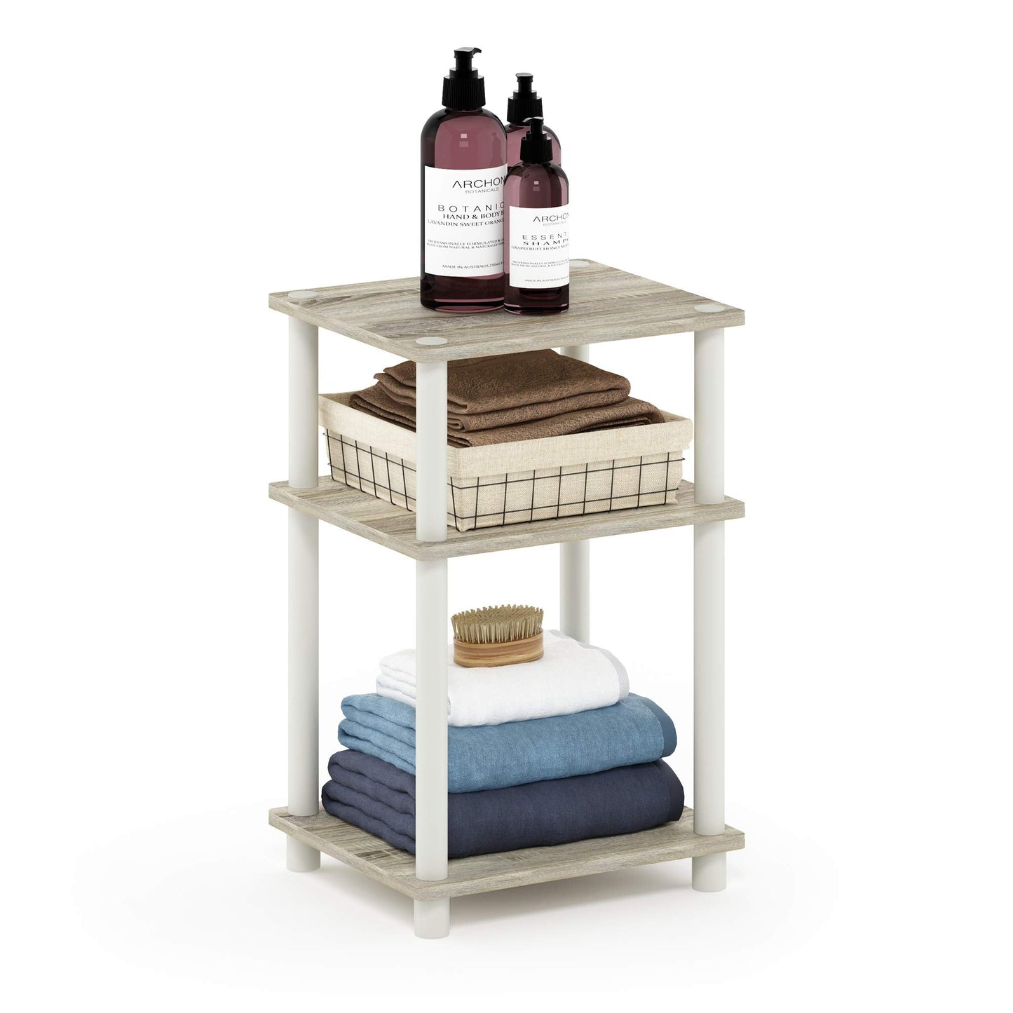 Furinno JUST Side Table, 3-Tier End Table, Open Shelves Night Stand, Bedside Table, Toolless Assembly, for Living Room, Bedroom, Sonoma Oak