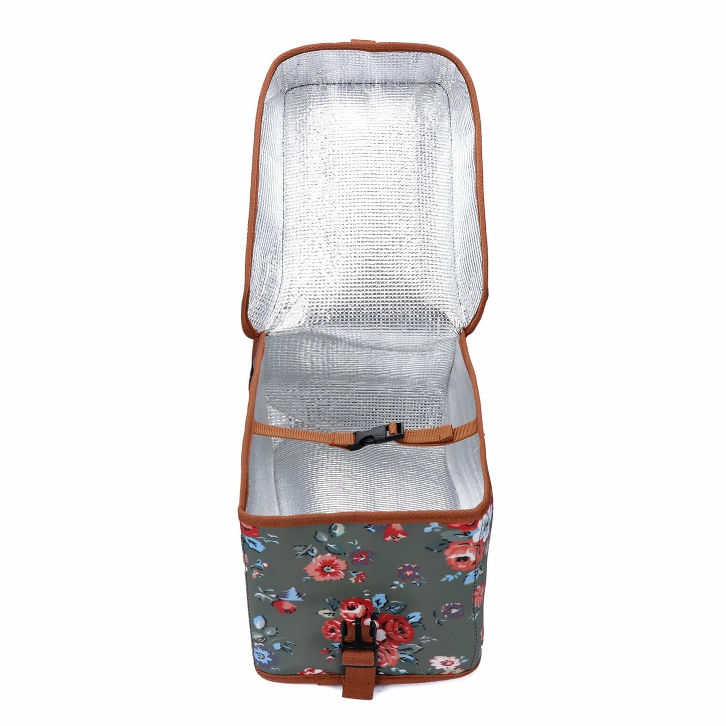 Tourbn Waterproof Canvas Bicycle Pannier Bike Rear Rack Insulated Trunk Cooler Bag Takeaway Food Delivery Case Flower Green