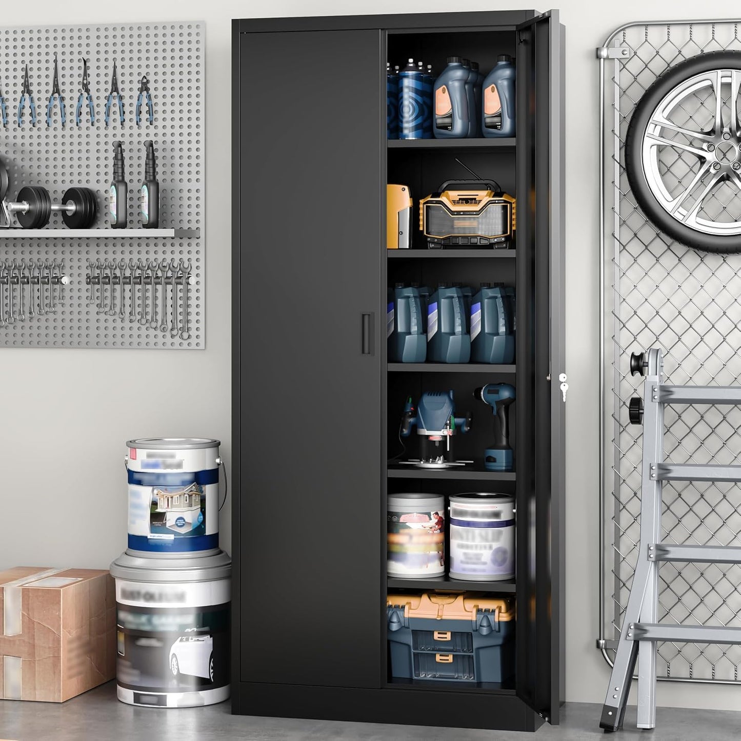 TaskStorz Metal Storage Cabinet, Office Storage Cabinet, Black,180*80*40cm