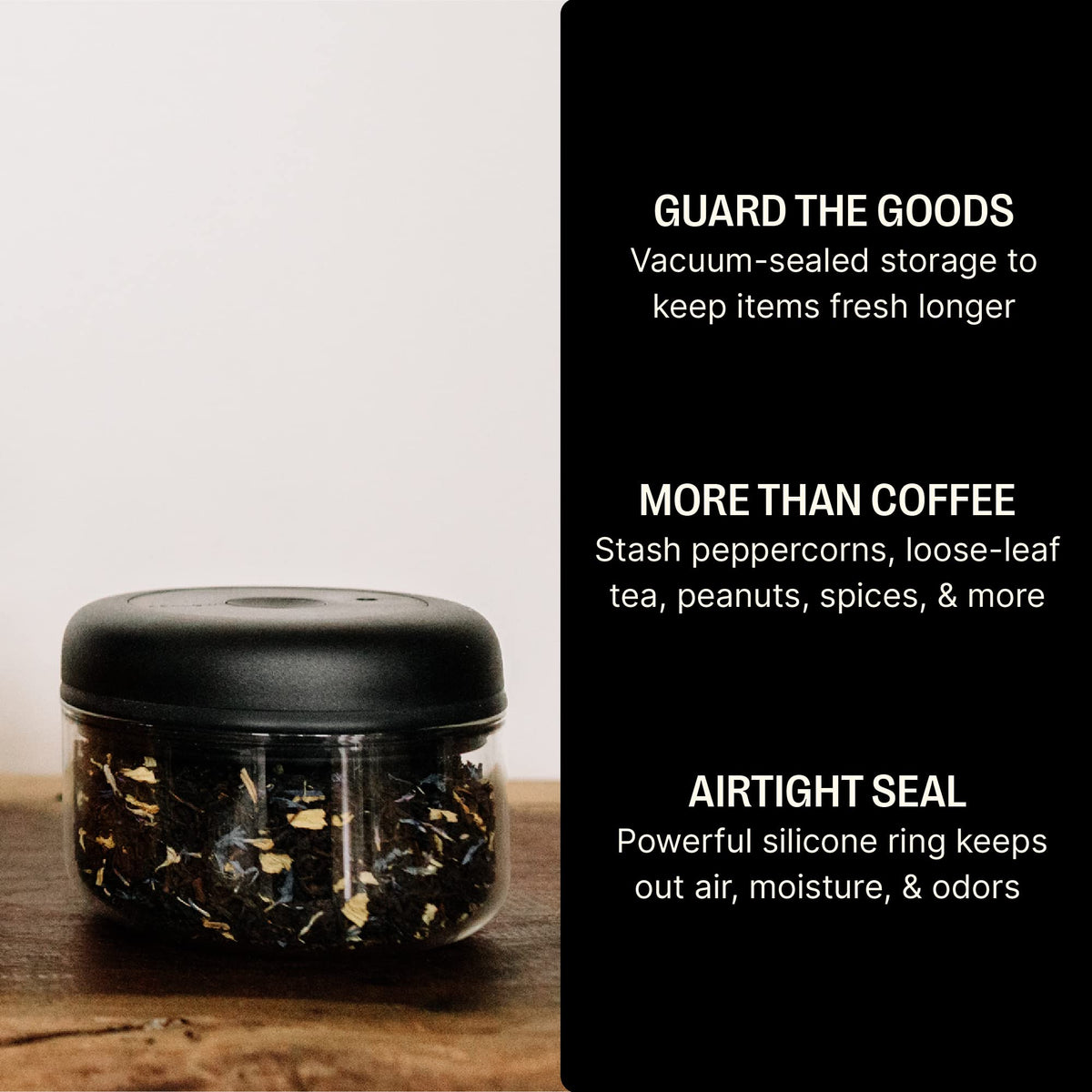 Fellow Atmos Vacuum Canister for Coffee & Food Storage - Airtight Sealed Container, Clear Glass, Small Coffee Bean Storage, 0.4 Litre Jar
