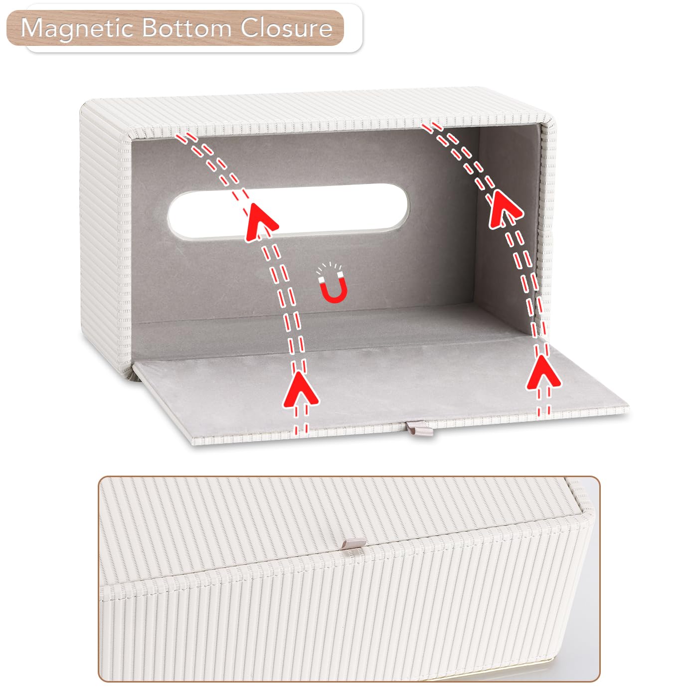 GORESE Tissue Box Holder,Rectangular Tissue Box Cover PU Leather Facial Tissue Dispenser Napkin Holder for Home, Office,Car Decoration(White)
