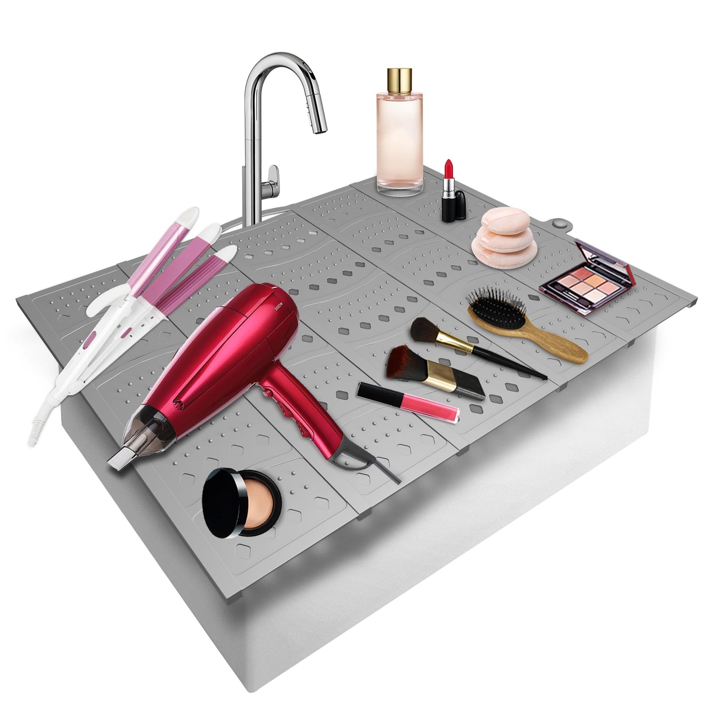 Mofason Bathroom Sink Top Cover Space Saver,Silicone Makeup Organizer Mat for Over Countertop,Small Bathroom Must Haves Accessories Rv Camper Travel