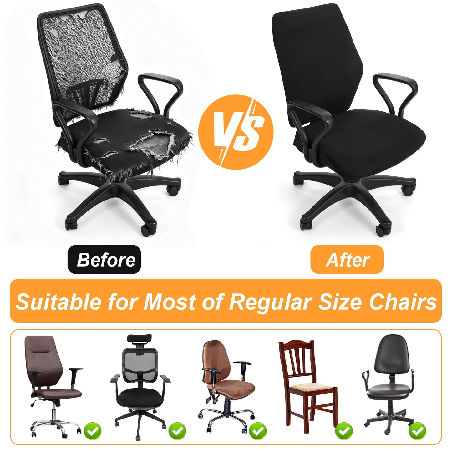 Nogeqi 2pcs Office Chair Covers Stretchable, Universal Office Chair Seat Cover, Washable Removable Computer Chairs Cover for Seat Cushion