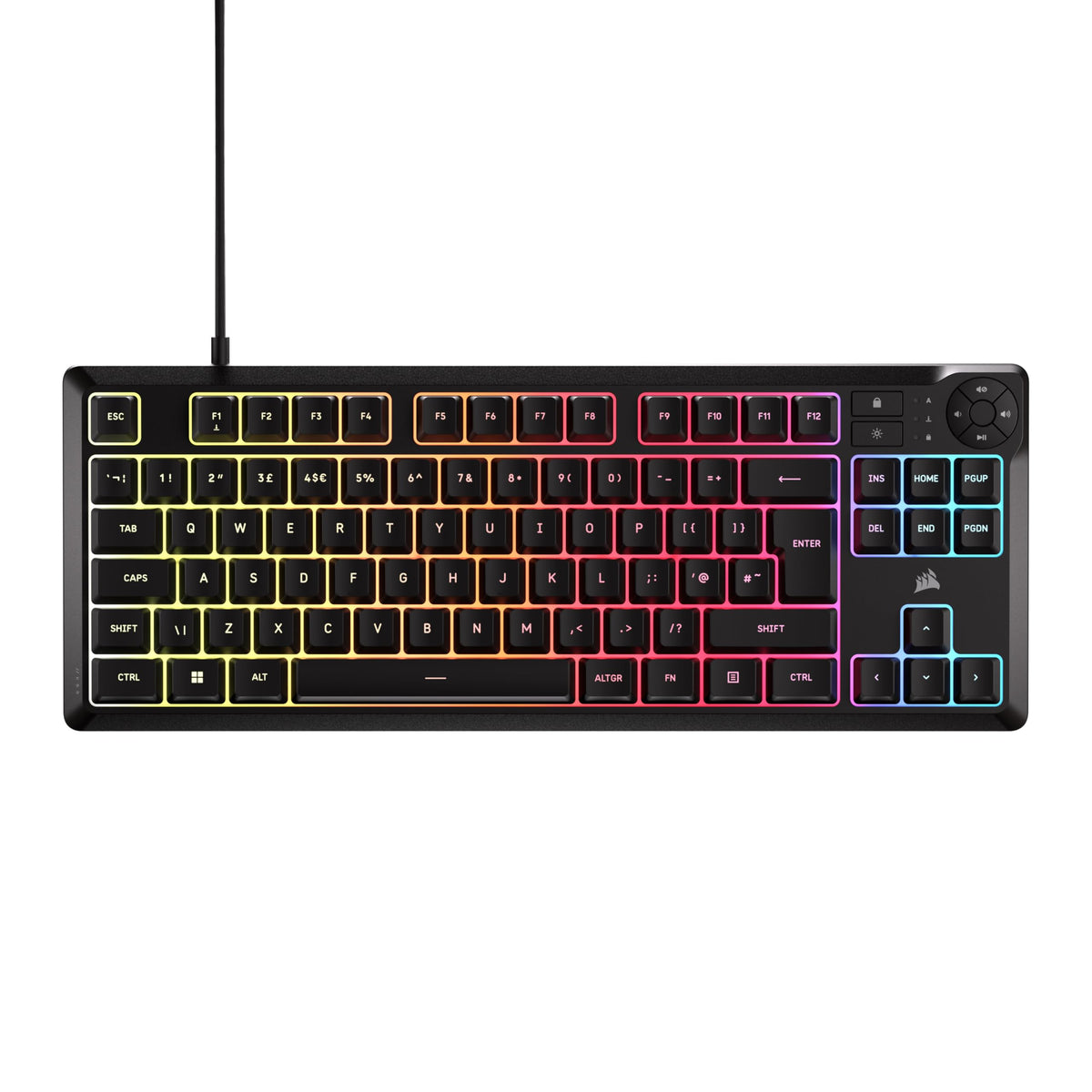 Corsair K55 CORE TKL RGB Gaming Keyboard ? Tenkeyless, 8-Zone RGB, Quiet Membrane Keys, Spill Resistant, Media Keys, 1000Hz Polling ? UK Layout ?
