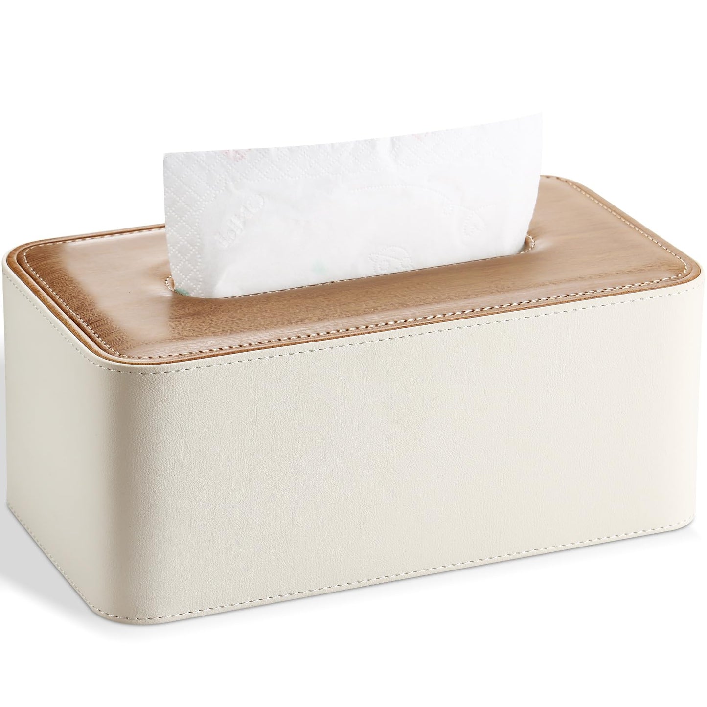KINGFOM Tissue Box Cover PU Leather Rectangle Tissue Box Holder for Home or Office (C-Beige)