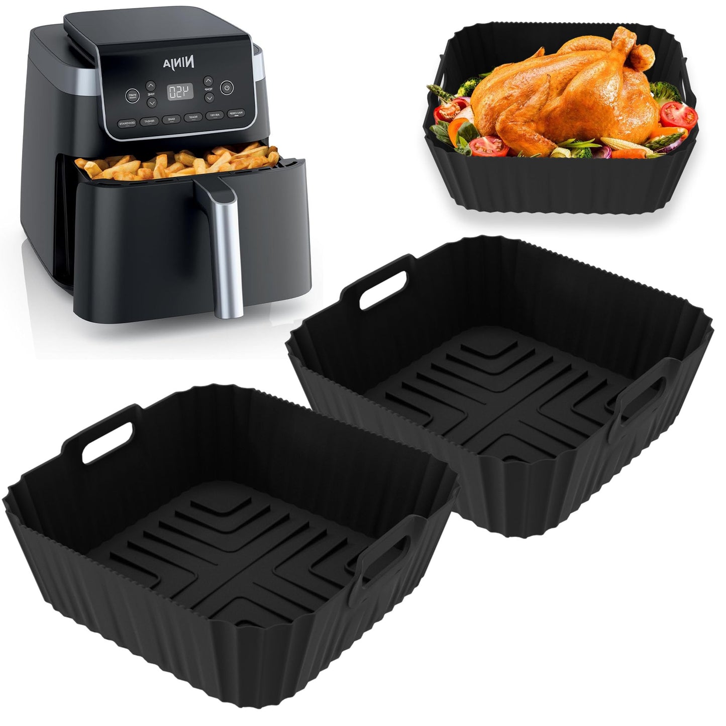 2PCS Air Fryer Silicone Liners for Ninja Air Fryer PRO 4.7L, 6.2L, Dual Air Fryer Silicone Liners Reusable Air Fryer Accessories for Ninja AF140UK