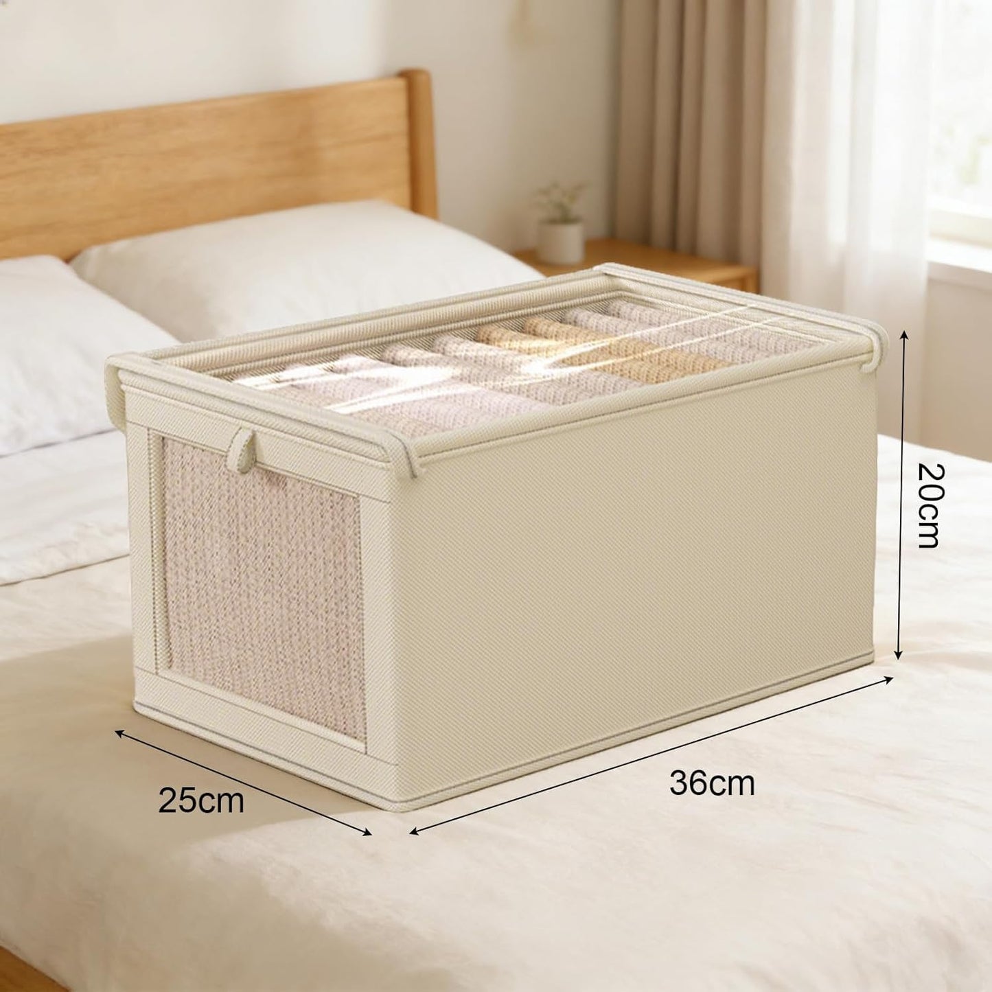 Wardrobe Storage Organiser Foldable - 6Pcs Drawer Organiser Clothes Fabric Storage Boxes Bin with Clear Window Shelf Stackable Clothing Storage Boxes
