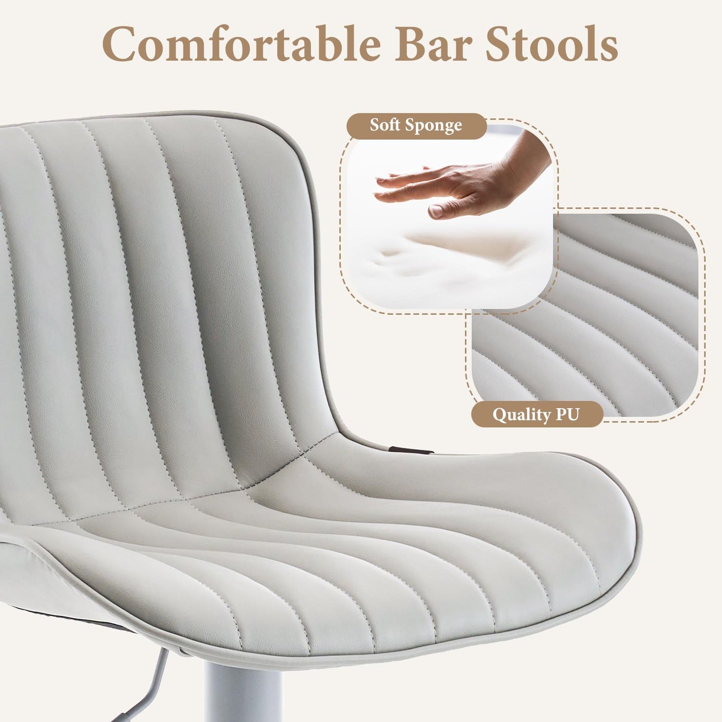 Kidol&Shellder Bar Stools Set of 2 Modern Breakfast Bar Stools, ALL Grey