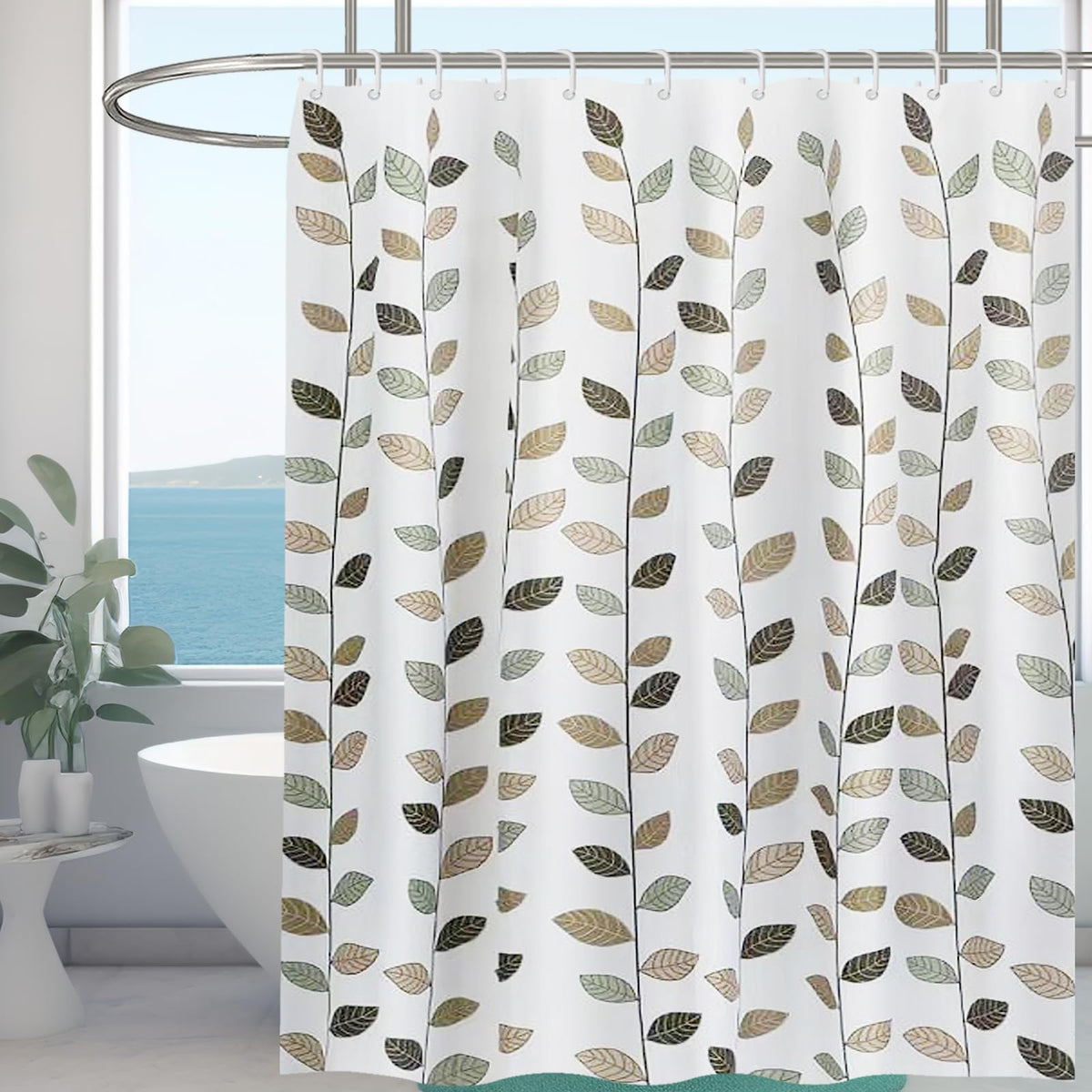 Minicoco Shower Curtains Mould Proof Resistant Bathroom Shower Curtain 100% Polyester Waterproof Shower Curtain Anti-Mould with 12 Hooks, 180 x 180 cm