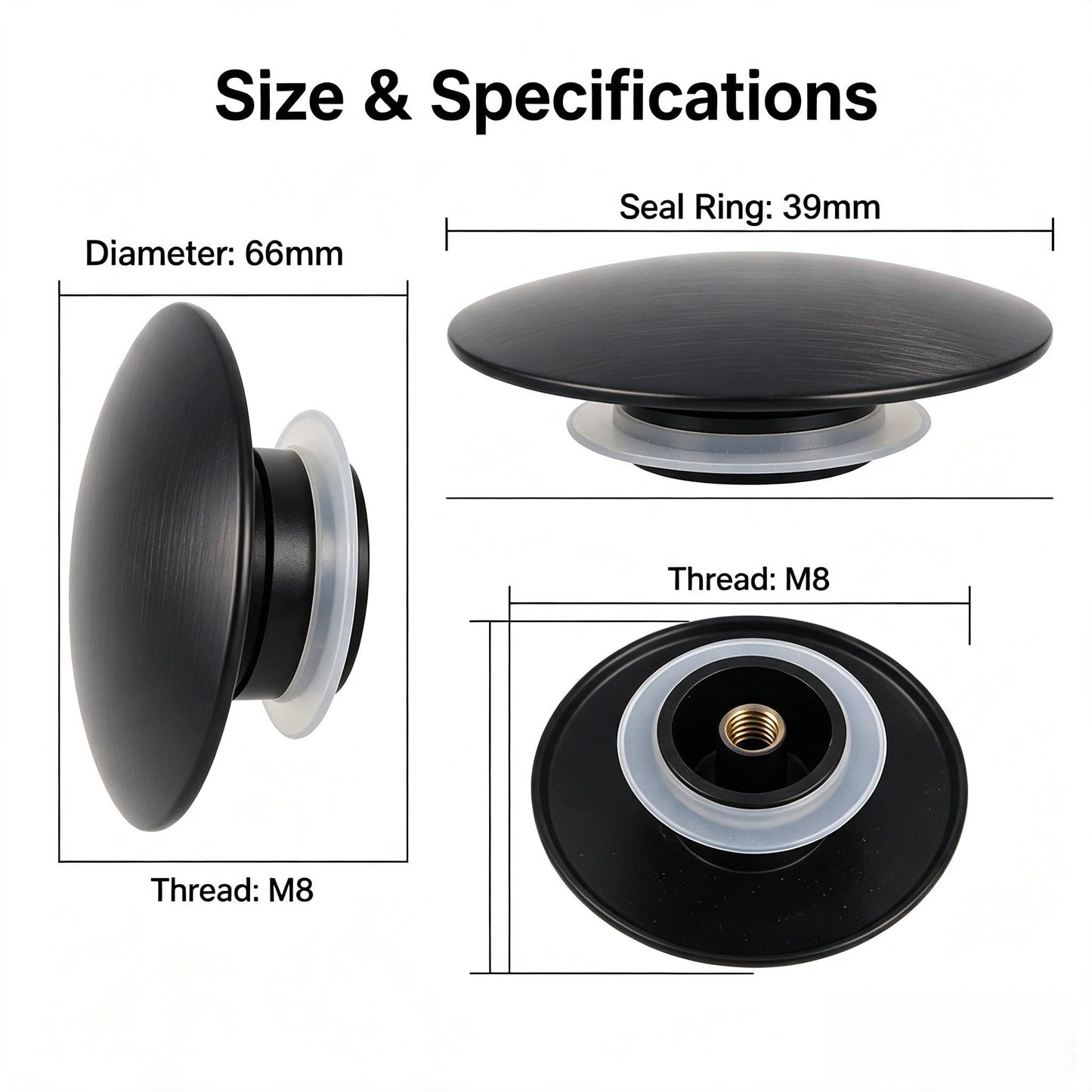 66mm Basin Waste Black Sink Push Button Brass Basin Waste Pop-up Click Sink Drain Stopper Water Plumbing Overflows Stopper for Bathroom Kitchen