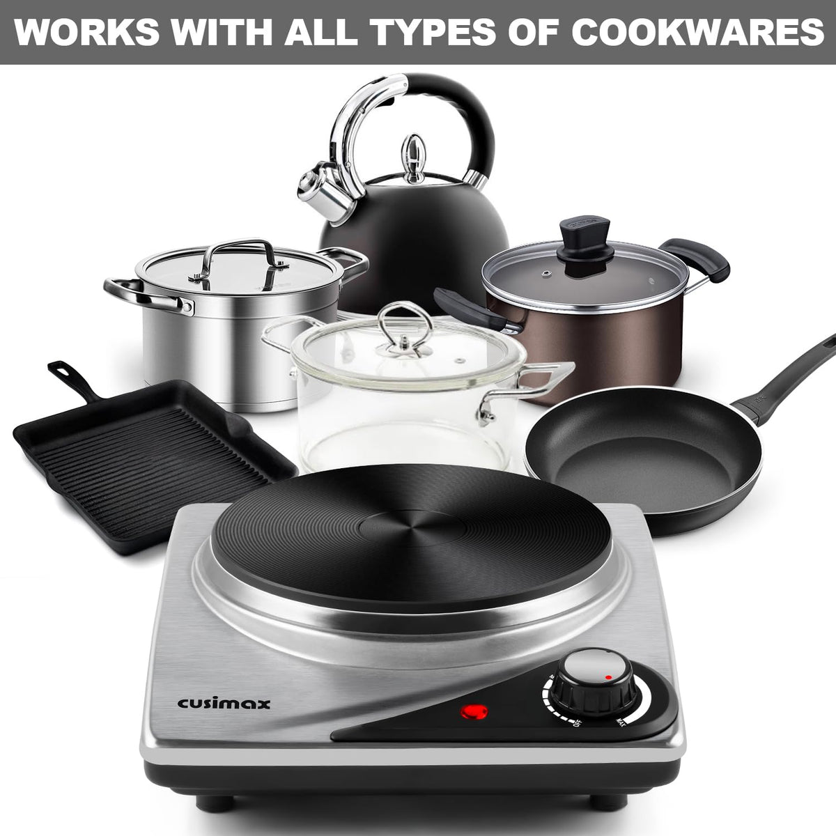 CUSIMAX Hot Plate for Electric Cooking Portable Single Hob, Cooktop Table Top Hob with Cast Iron Hob Rings Electric Burner with Temperature Control,