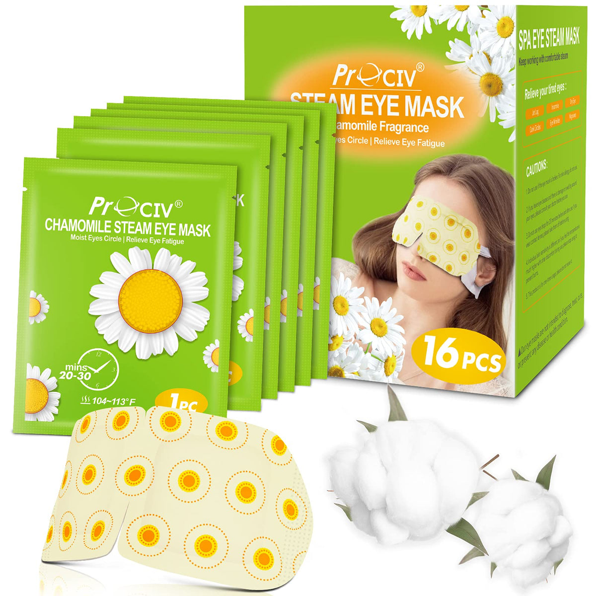 ProCIV 16 Packs Steam Eye Mask Warming Eye Mask Self Heating Eye Mask Sleep Mask Heated Eye Mask for Dry Eyes Fatigue Disposable Eye Mask Great Gifts