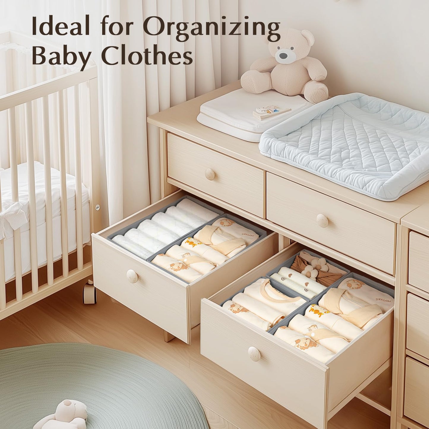 DIMJ Sock Drawer Organisers, Underwear Storage, Tie Organiser 8 Pack, Grey