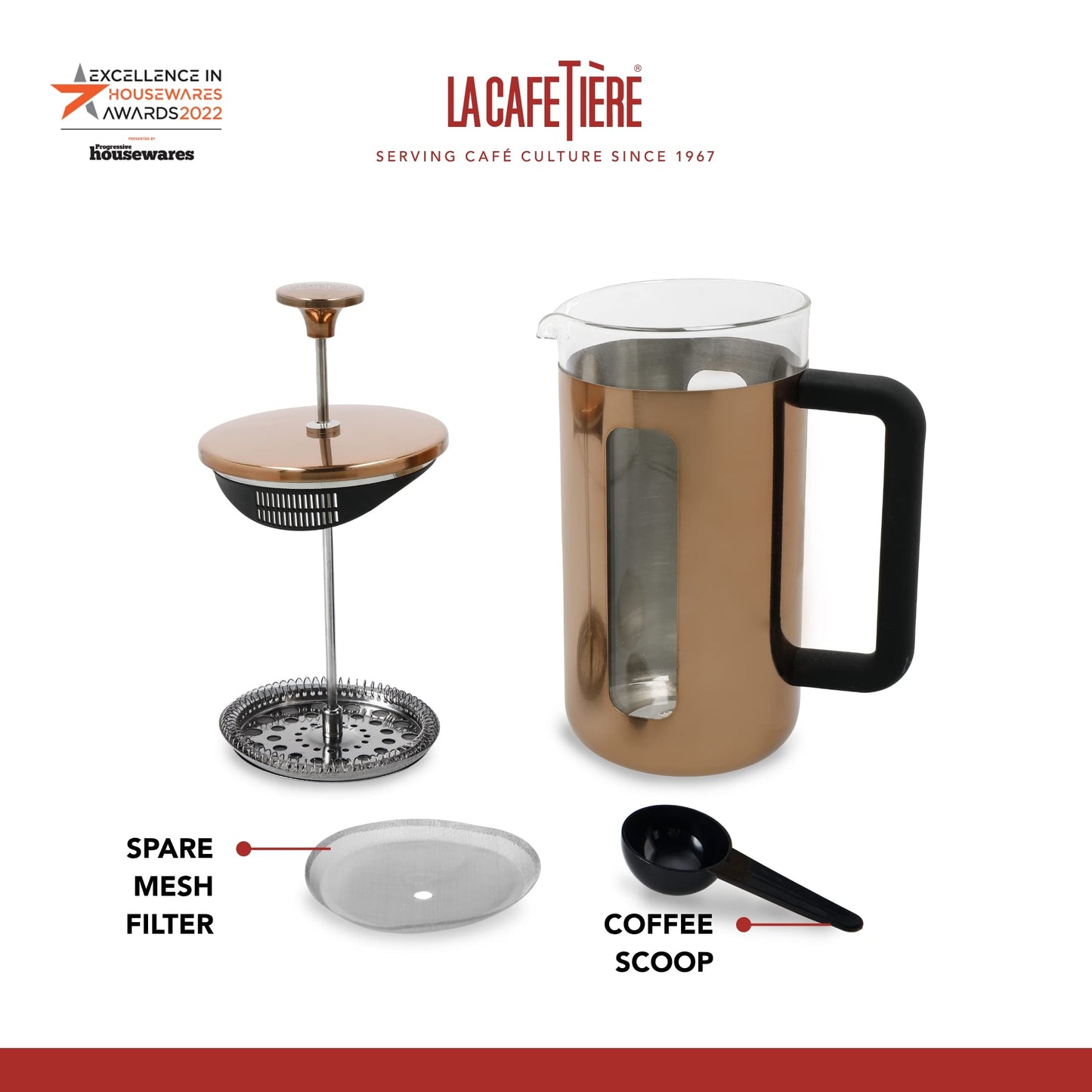 La Cafetire Pisa Stainless Steel Cafetire, Eight Cup, Copper, Gift Boxed