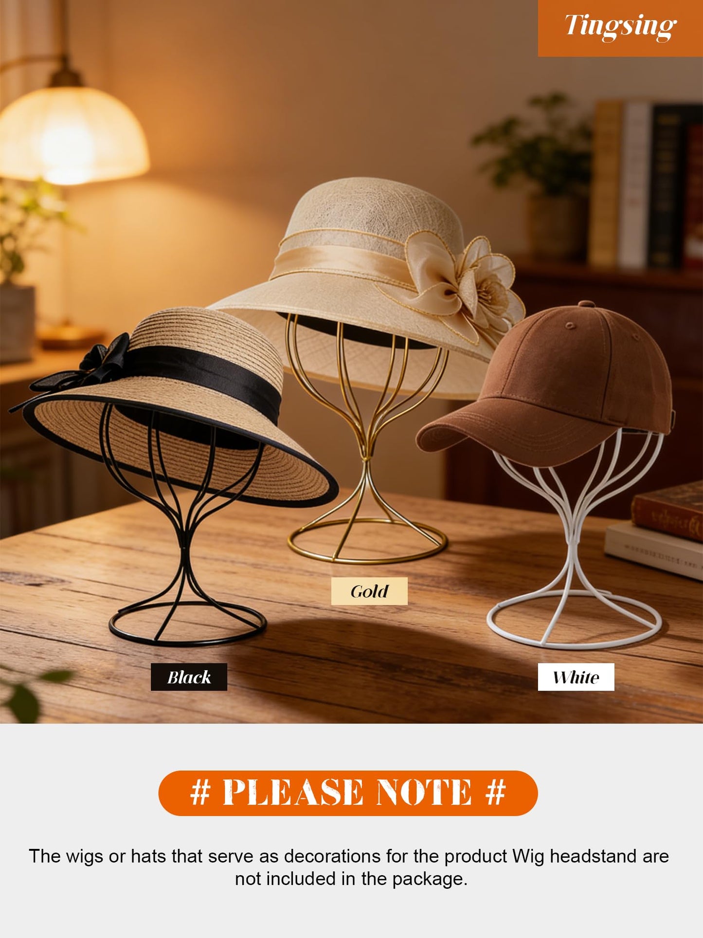 TINGSING Metal Hat Stand 10.6'' Gold Iron Wire Hat Display Stands