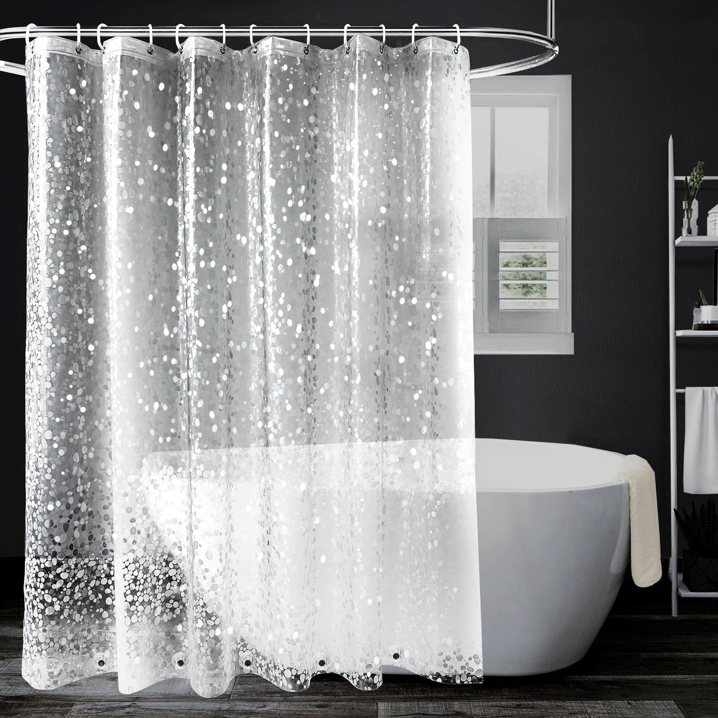 Shower Curtains Mould Proof Resistant -3D Effect Pebble Clear Shower Curtain with 3 Magnets, PEVA Waterproof Bathroom Curtains with 12 Hooks, 180 x