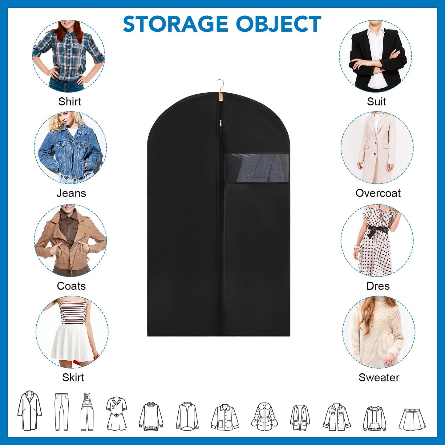 6 Pack Suit Bags PEVA Garment Bags Clothes Covers Suit Protector 60cm*100cm