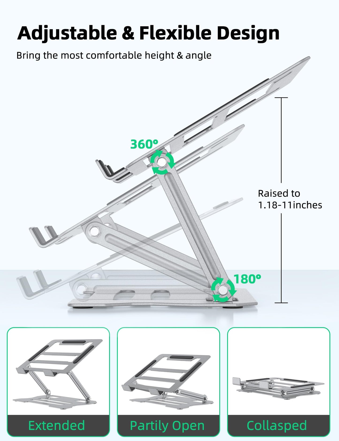 Adjustable Laptop Stand, Ergonomic Laptop Riser Heat Vent Computer Stand for Desk