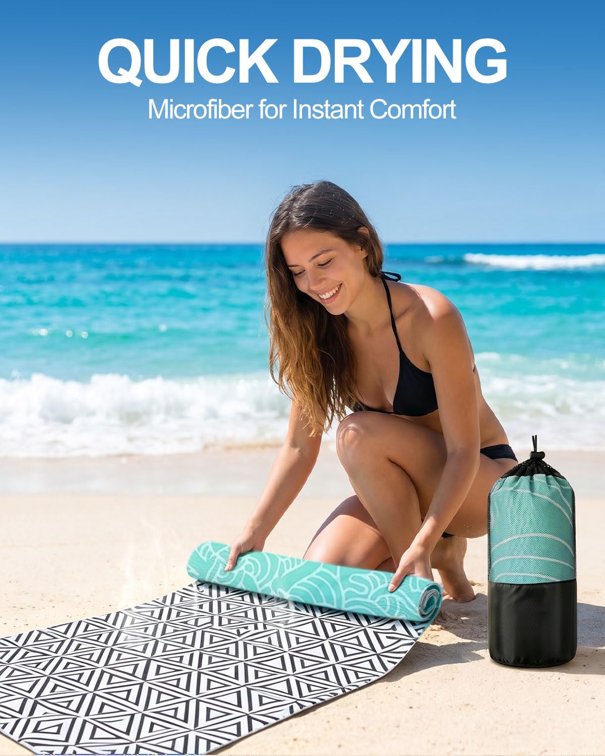 Evoplor 2 Pack Microfibre Beach Towels for Adults Extra Large 200 × 90 cm, Quick Dry Sand Free Beach Towel with Mesh Bag