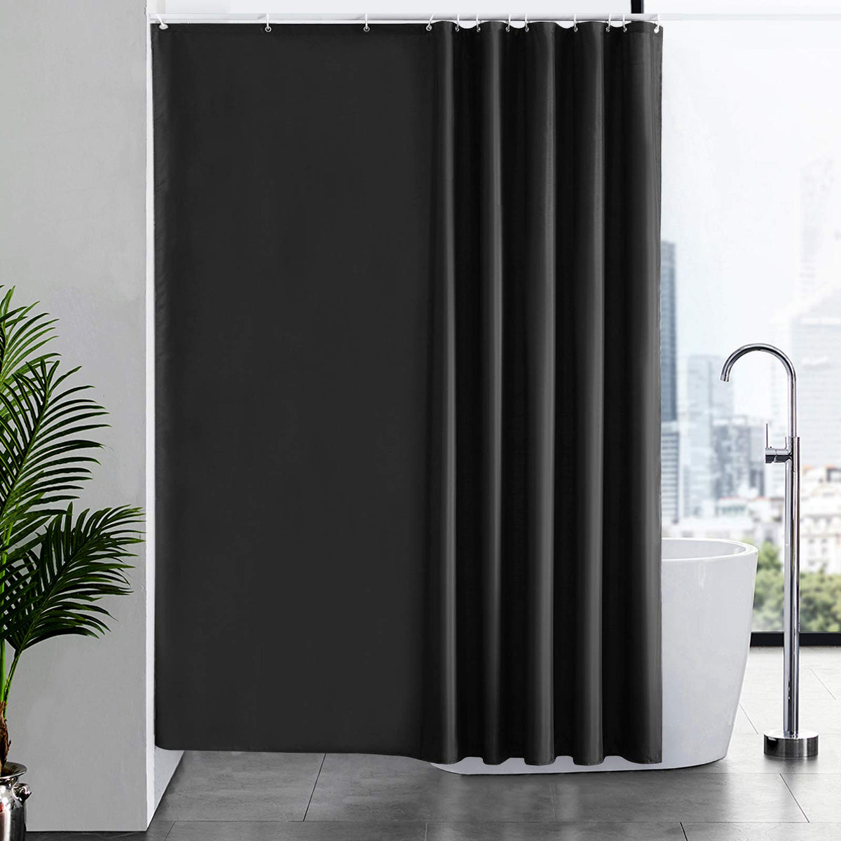 Furlinic Shower Curtain 78x78 Polyester Bath Black Water Resistant Curtains Anti Mould 200cm Drop Weighted and Extra Wide for Bathtub in Wet Room