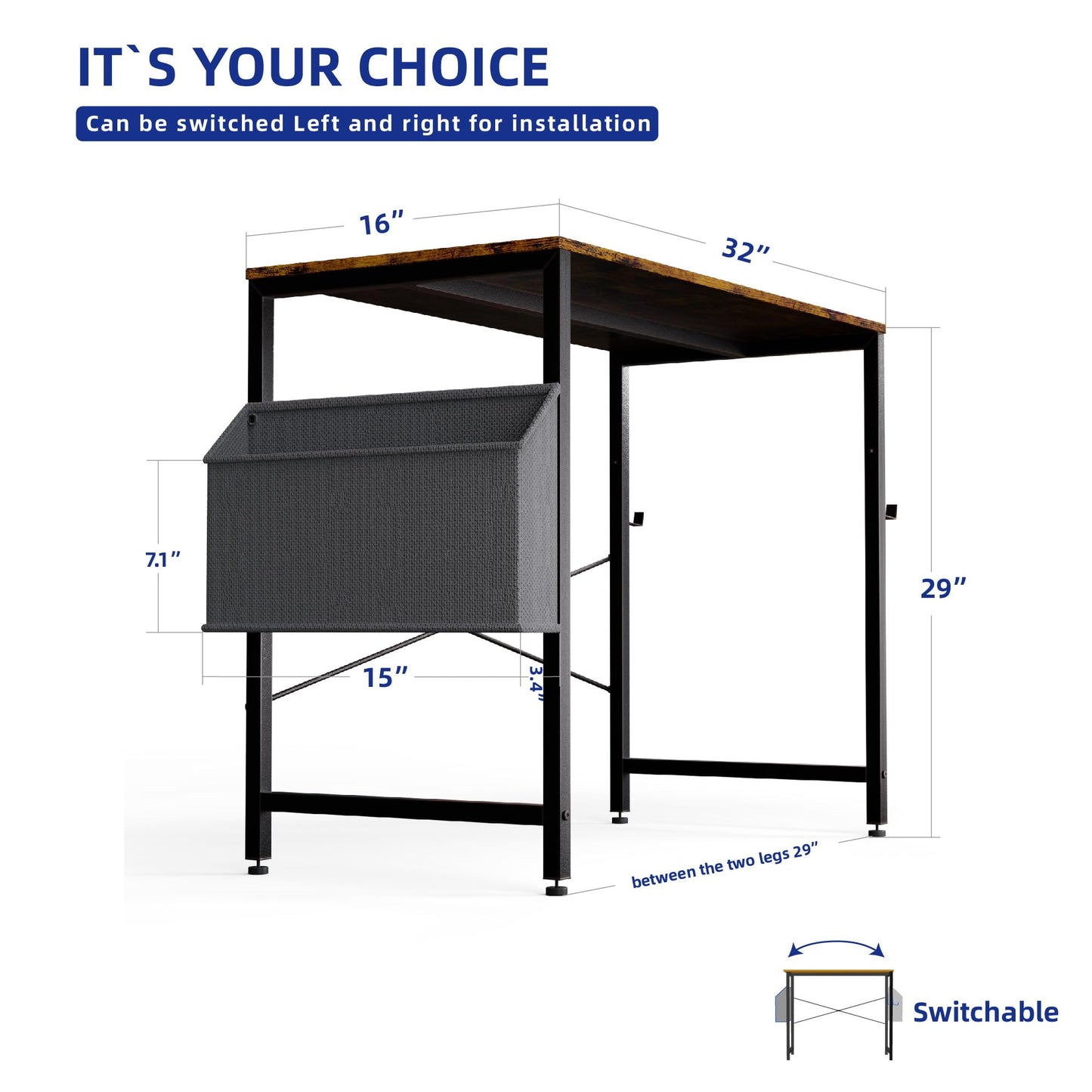 PAMRAY 80x40cm Computer Desk for Small Spaces with Storage Bag, Home Office Work Desk with Headphone Hook, Small Office Study Writing Table, Brown