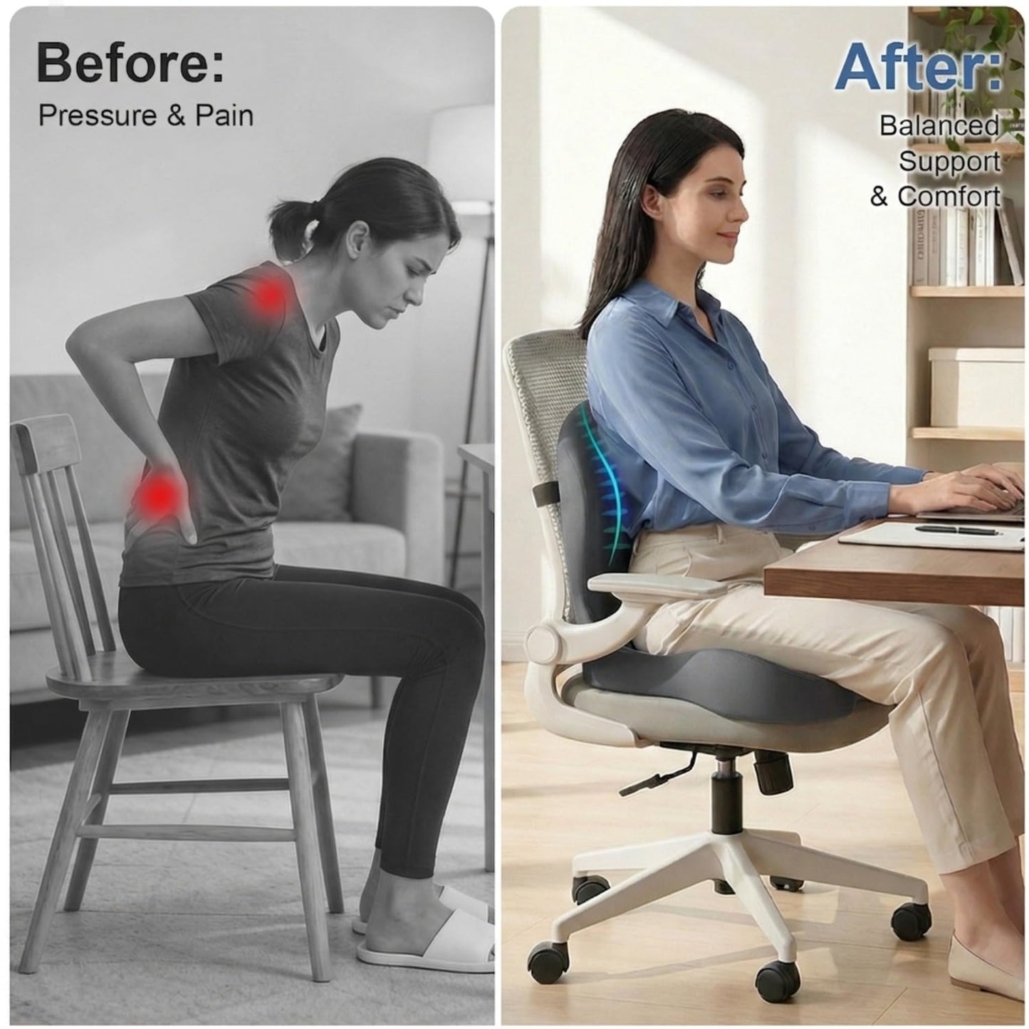 Gresonic Ergonomic Memory Foam Seat Cushion, For Office, Car, Gaming & Dining Chairs, Sciatica, Tailbone & Coccyx Pain Relief
