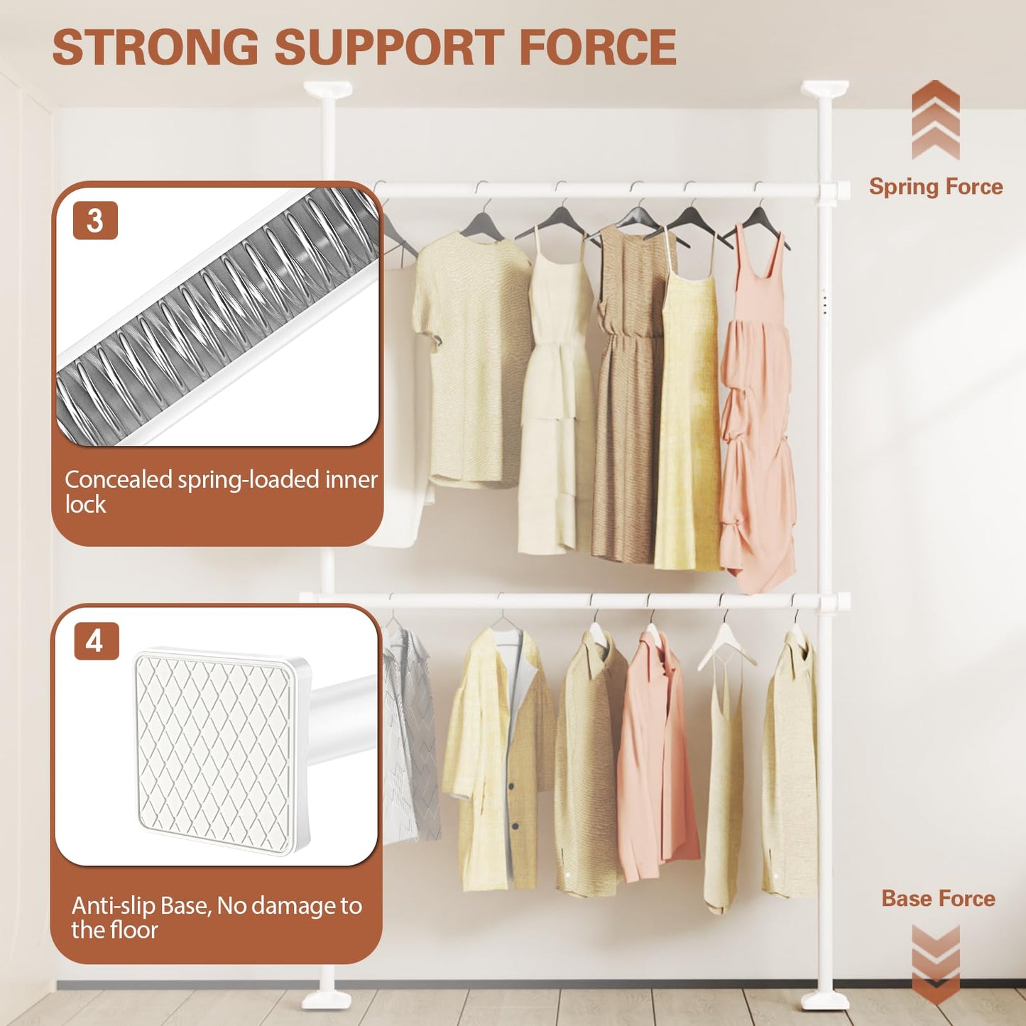 WELDUN Telescopic Clothes Rail Extendable Adjustable Wardrobe Hanging Rail