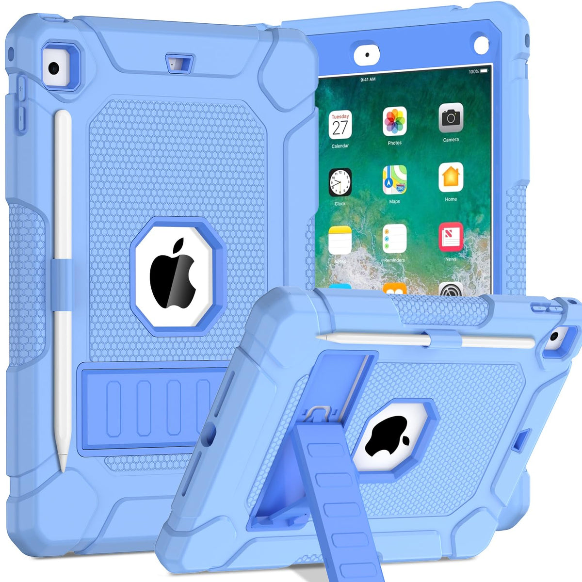 TOPWANT Case for iPad 6th 5th Generation (9.7 inch, 2018/2017), Shockproof Protective iPad 9.7 Case with Built-in Stand/Pencil Holder for iPad 6th/5th