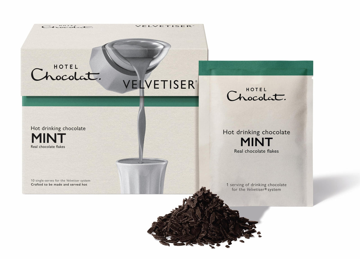 Hotel Chocolat Mint Hot Chocolate Sachets - Luxury Chocolate Flakes - Pack of 10 Single-Serve Sachets, 310g - Suitable for Vegetarians & Vegans
