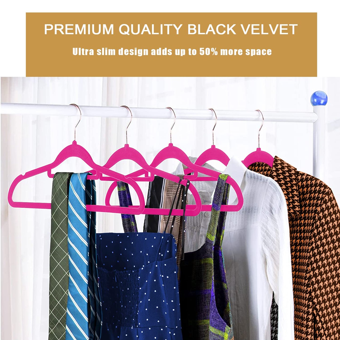 GVTECH Premium Velvet Hangers, [50 Pack] Non Slip and Heavy Duty Velvet Suit Hangers (45cm) with Tie Bar, 360° Swivel Hooks, Sturdy to hold Jumper