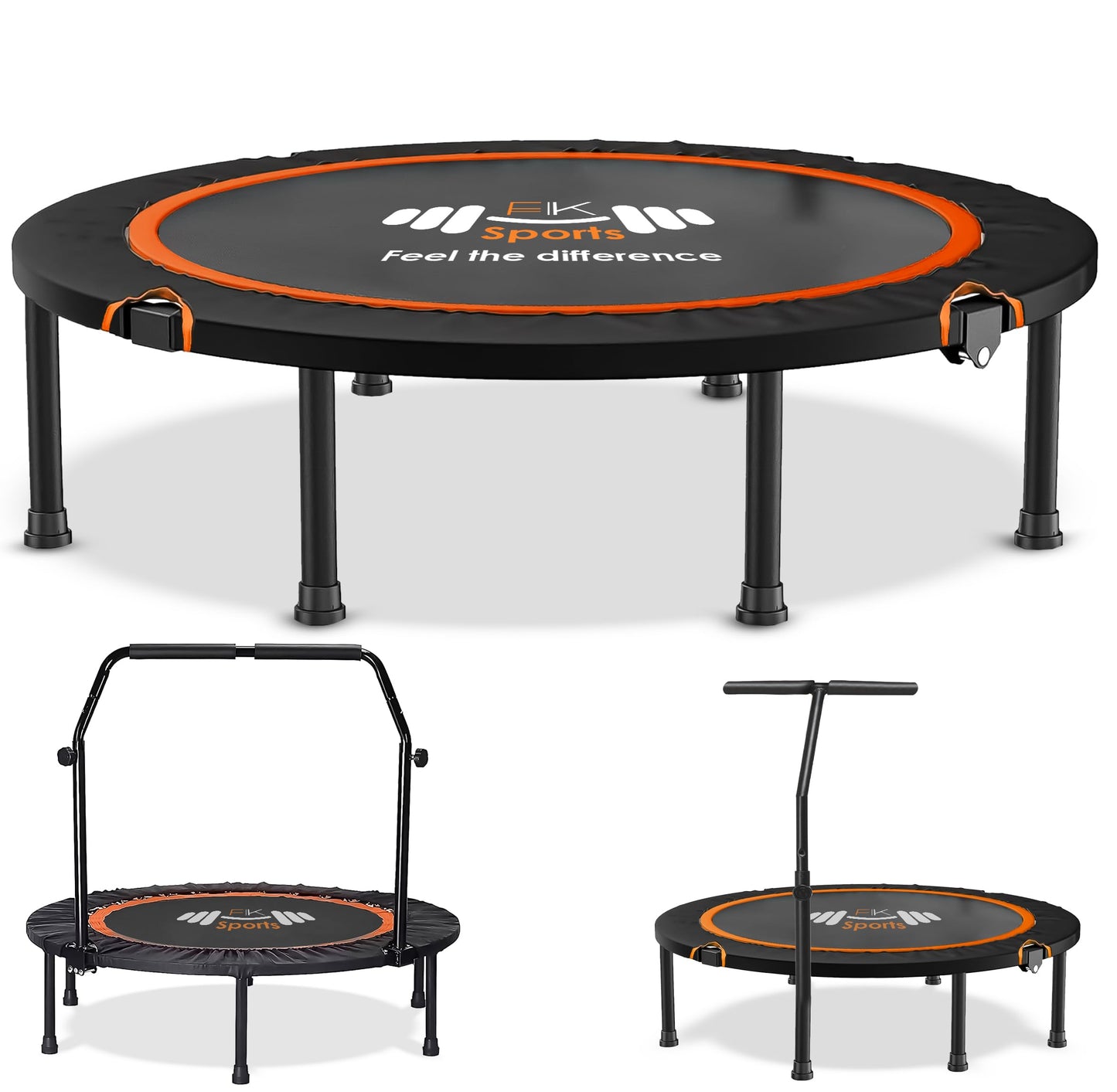 FK Sports Foldable Fitness Rebounder Trampolines, 48" and 40" Foldable Mini Trampoline with U Bar Handle, Round Mini Fitness Trampoline a indoor