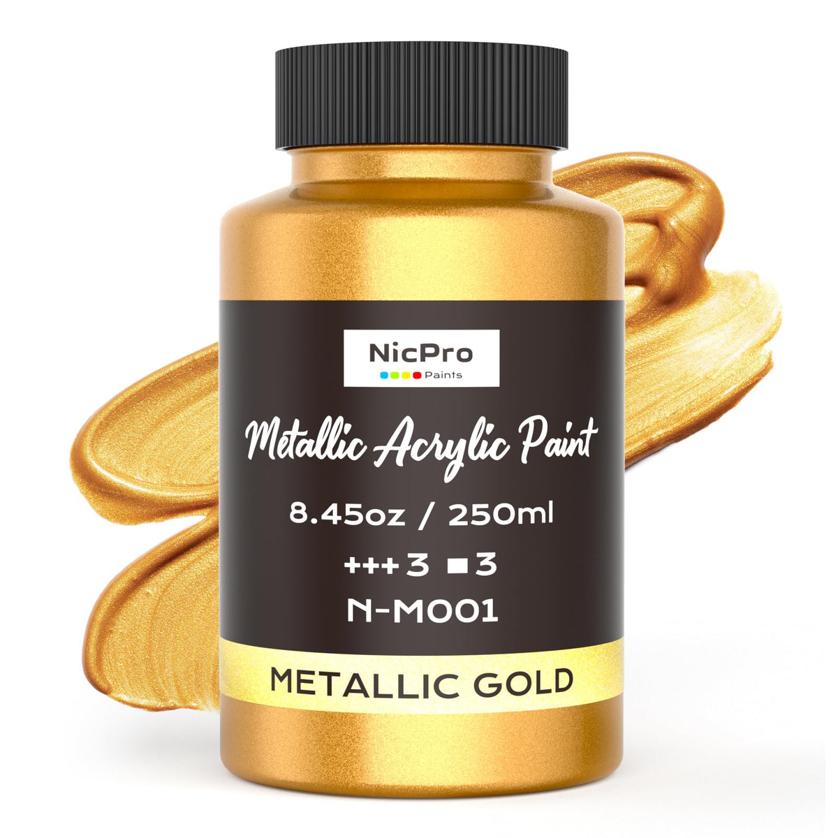 Nicpro Acrylic Paint Metallic Gold, 8.45oz/250ml Large Gold Leaf Paint, Non Toxic, Non Fading for Art Painting, Handcrafts, Ideal for Multi-surface,