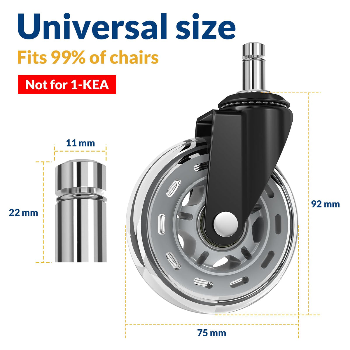 COSYLAND Office Rubber Chair Castors Replacement - Heavy-Duty Computer Gaming Desk Wheels Smooth & Safe Rolling for All Floors Hardwood and Carpet